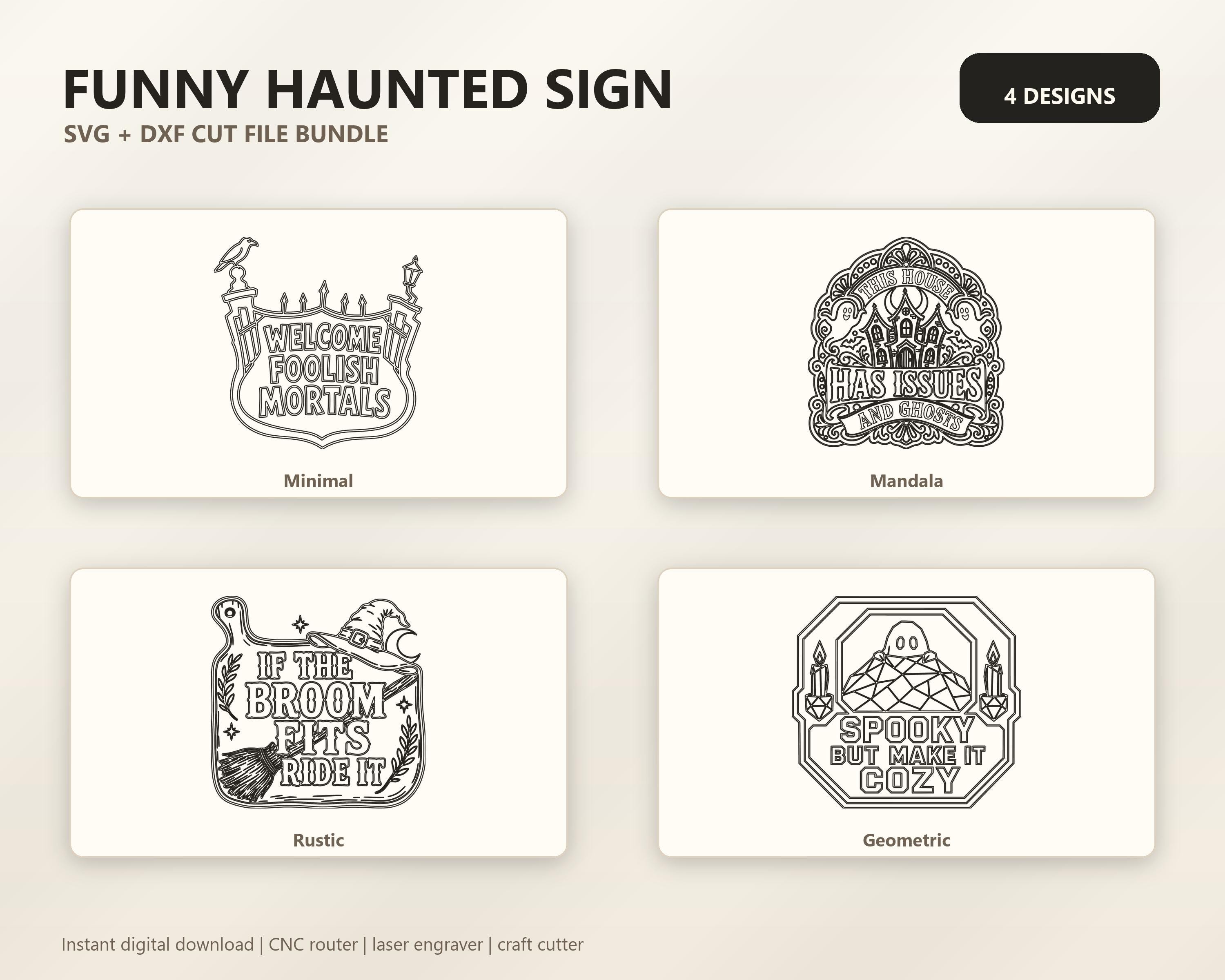 Funny Haunted Sign SVG DXF Bundle, 4 CNC Laser Cut Files image 6