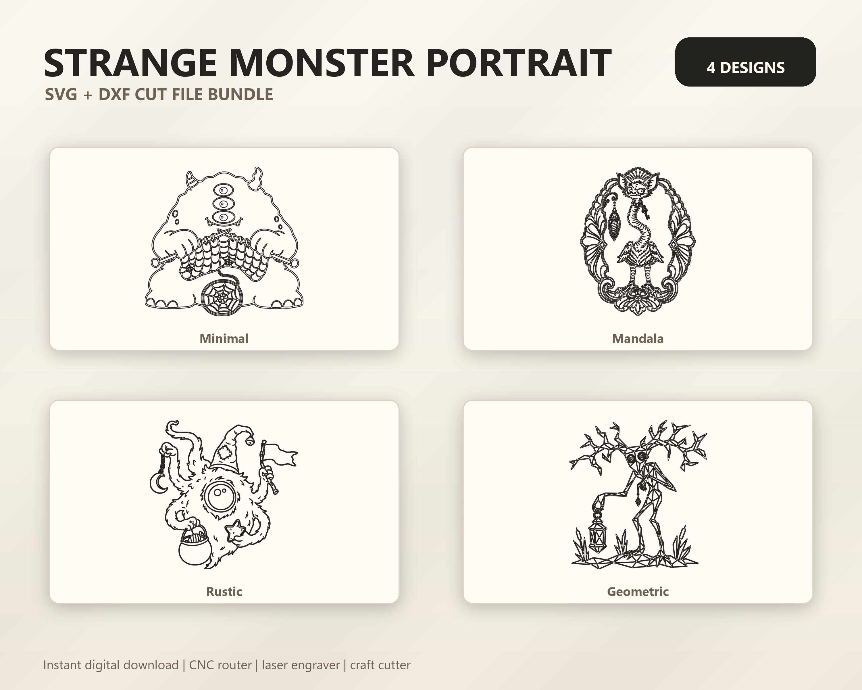 Strange Monster Portrait SVG DXF Bundle, 4 CNC Laser Cut Files image 6
