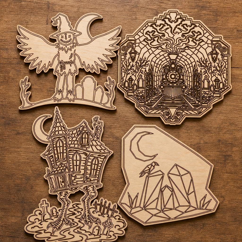 Haunted Cemetery Panel SVG DXF Bundle, 4 CNC Laser Cut Files image 2