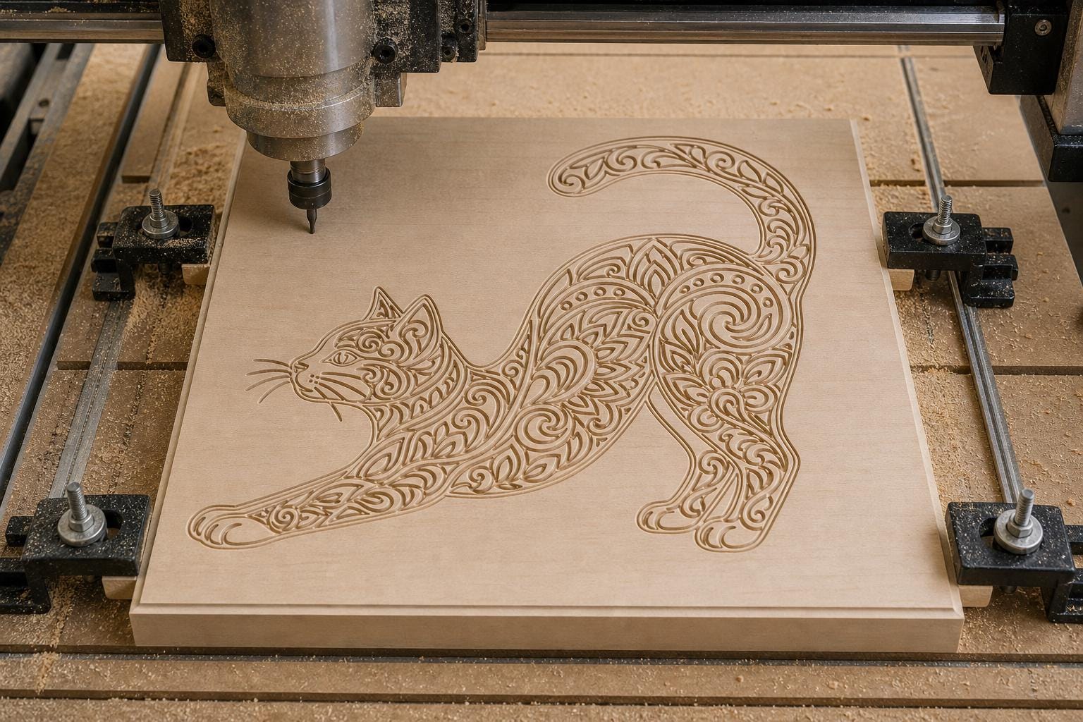 Cat SVG DXF Bundle, 4 CNC Router and Laser Cut Wood Cat Designs image 3