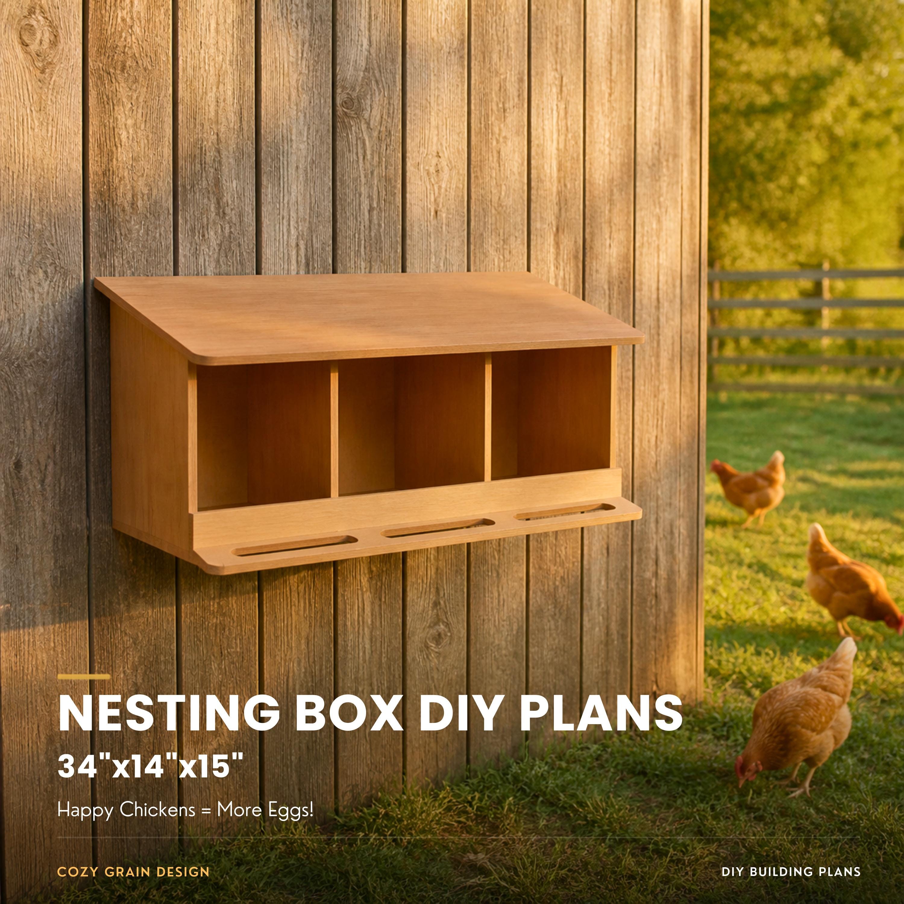 34x14x15 Chicken Nesting Box Plans - Building Guide, DXF and STL Files