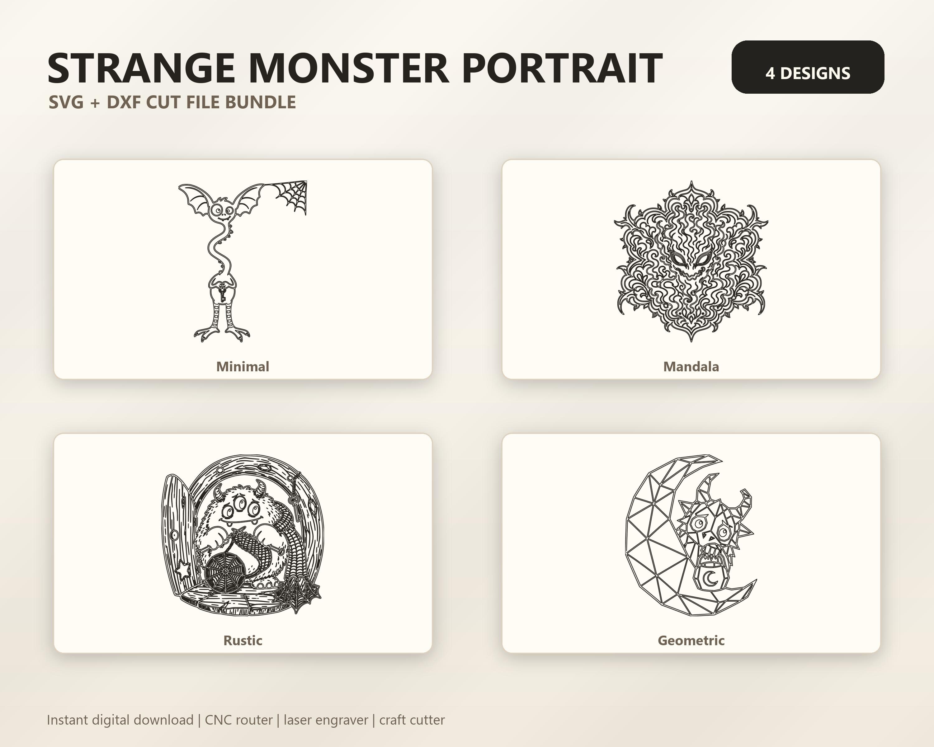Strange Monster Portrait SVG DXF Bundle, 4 CNC Laser Cut Files image 5