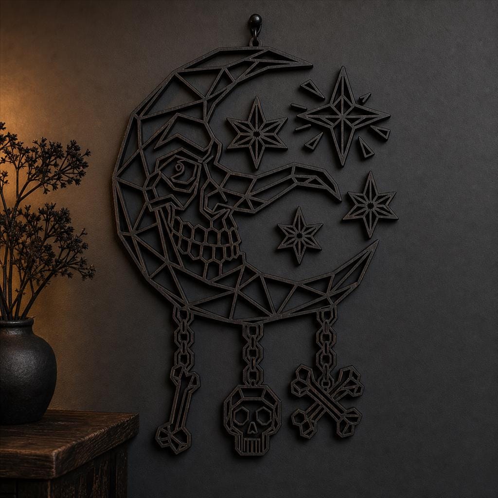 Gothic Skeleton Decor SVG DXF Bundle, 4 CNC Cut Files for Laser, Router, Glowforge, Cricut
