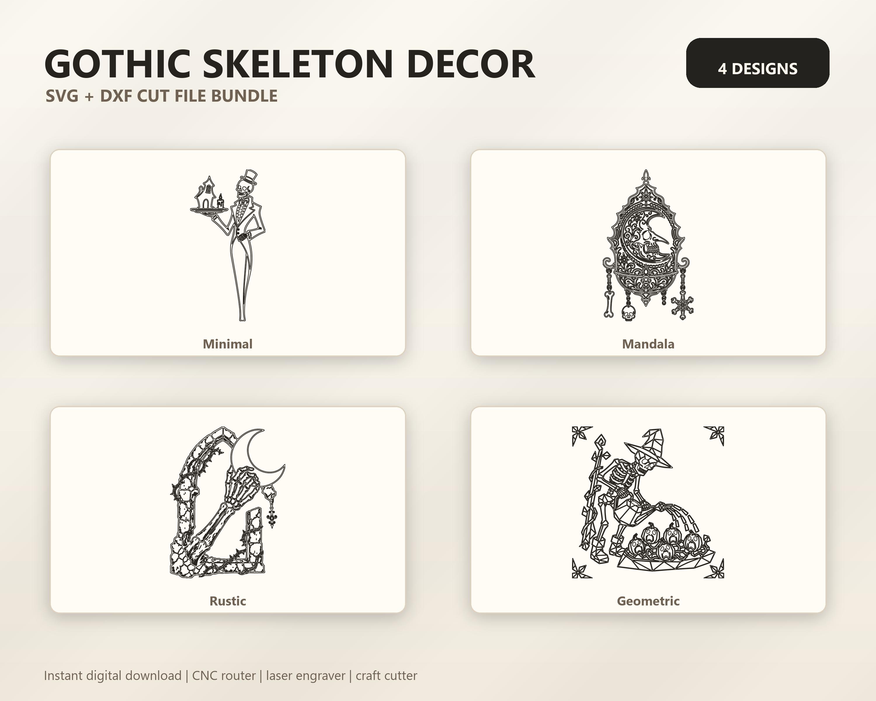 Gothic Skeleton Decor SVG DXF Bundle, 4 CNC Laser Cut Files image 6