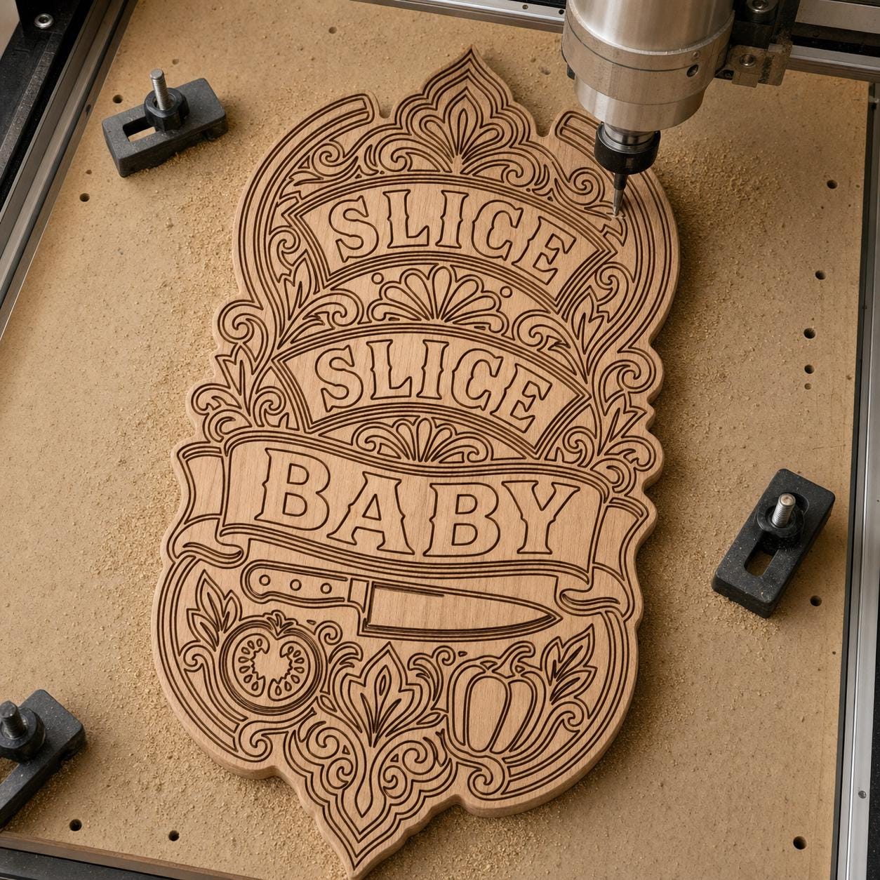 Cutting Board Quote SVG DXF Bundle, 4 Funny Kitchen CNC Designs for Magnets, Stickers, Oven Mitts image 2