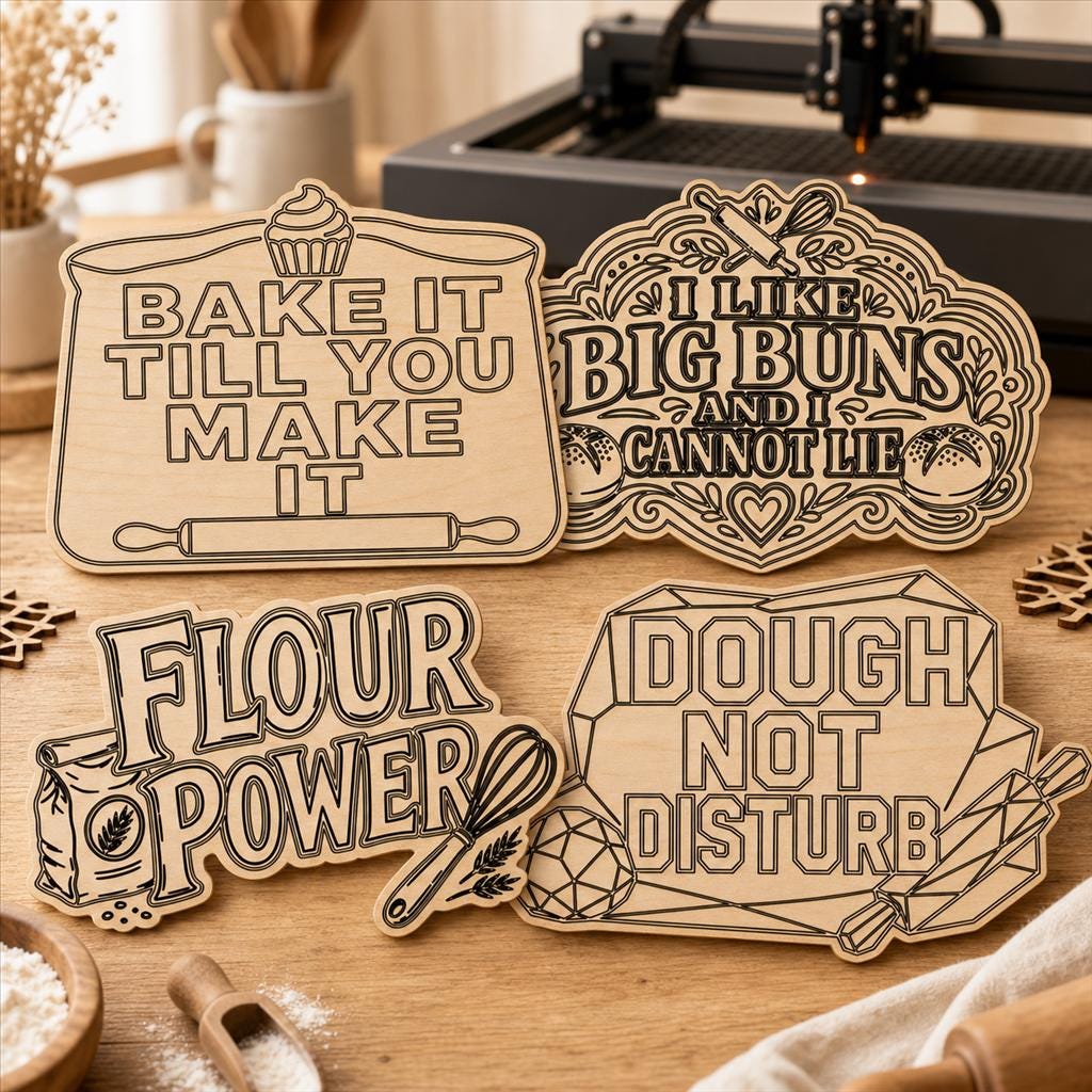 Funny Baking Quote Sign SVG DXF Bundle, 4 Funny Kitchen CNC Designs for Magnets, Stickers, Oven Mitts image 2