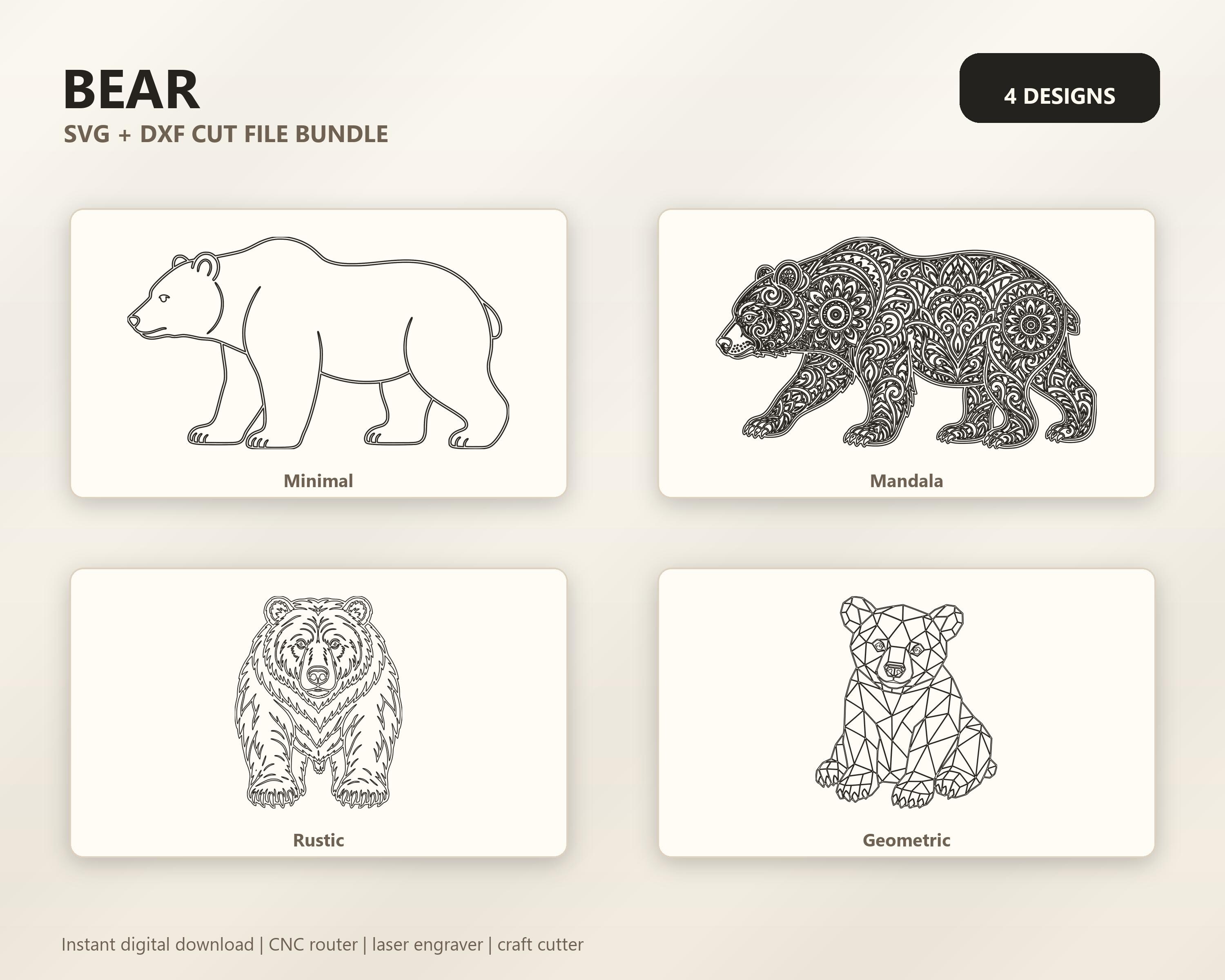 Bear SVG DXF Bundle, 4 CNC Router and Laser Cut Files image 3