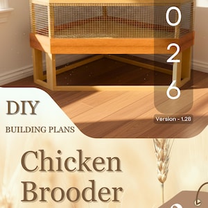 Peut inclure: Un poulailler en bois avec des côtés en treillis métallique, conçu pour les projets de bricolage. La structure mesure environ 122 cm sur 91 cm sur 91 cm. L'image comprend le texte "Chicken Brooder" et "DIY Building Plans".