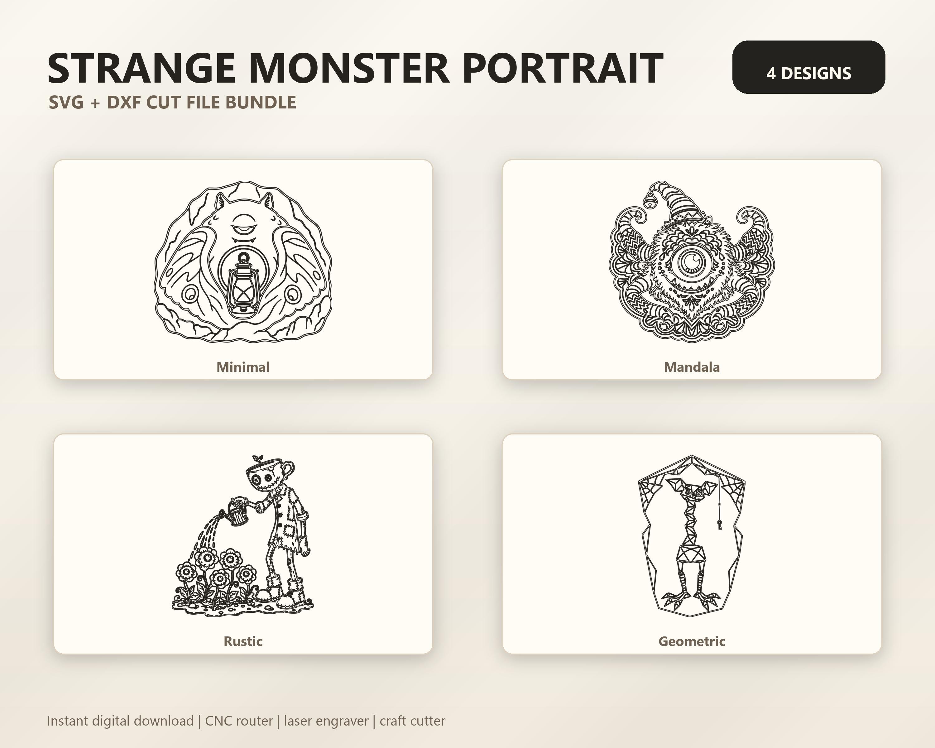 Strange Monster Portrait SVG DXF Bundle, 4 CNC Laser Cut Files image 6