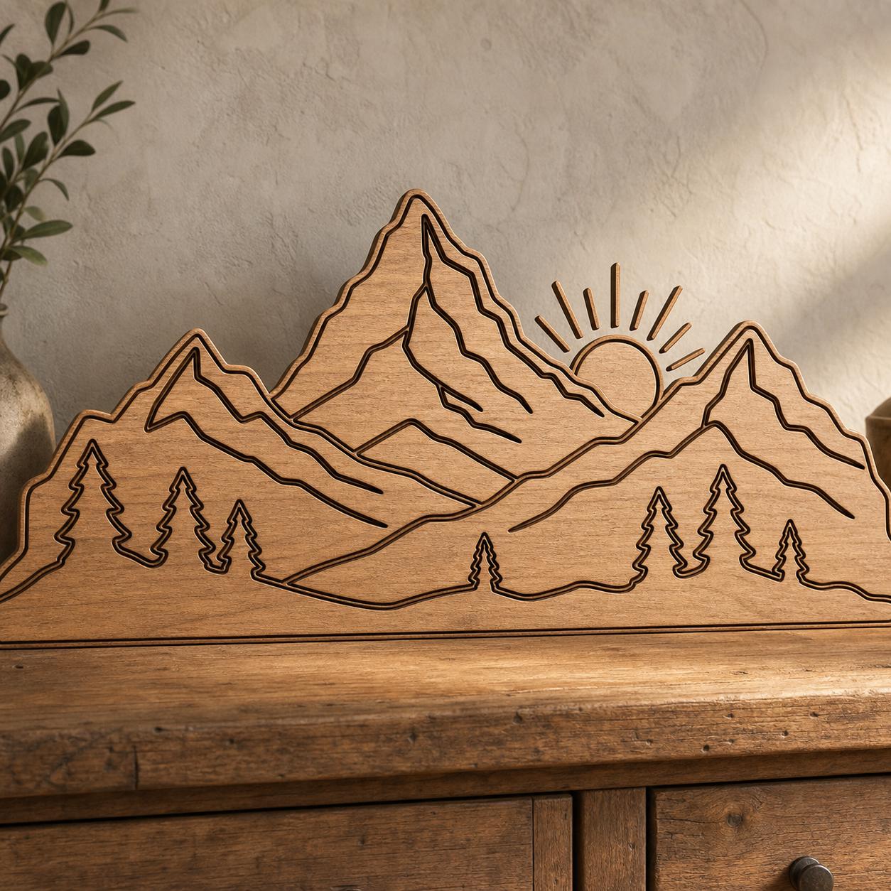 Mountain Scene Sunrise Mountain Outline Router File Bundle SVG DXF Bundle, 4 CNC Cut Files for Laser, Router, Glowforge, Cricut