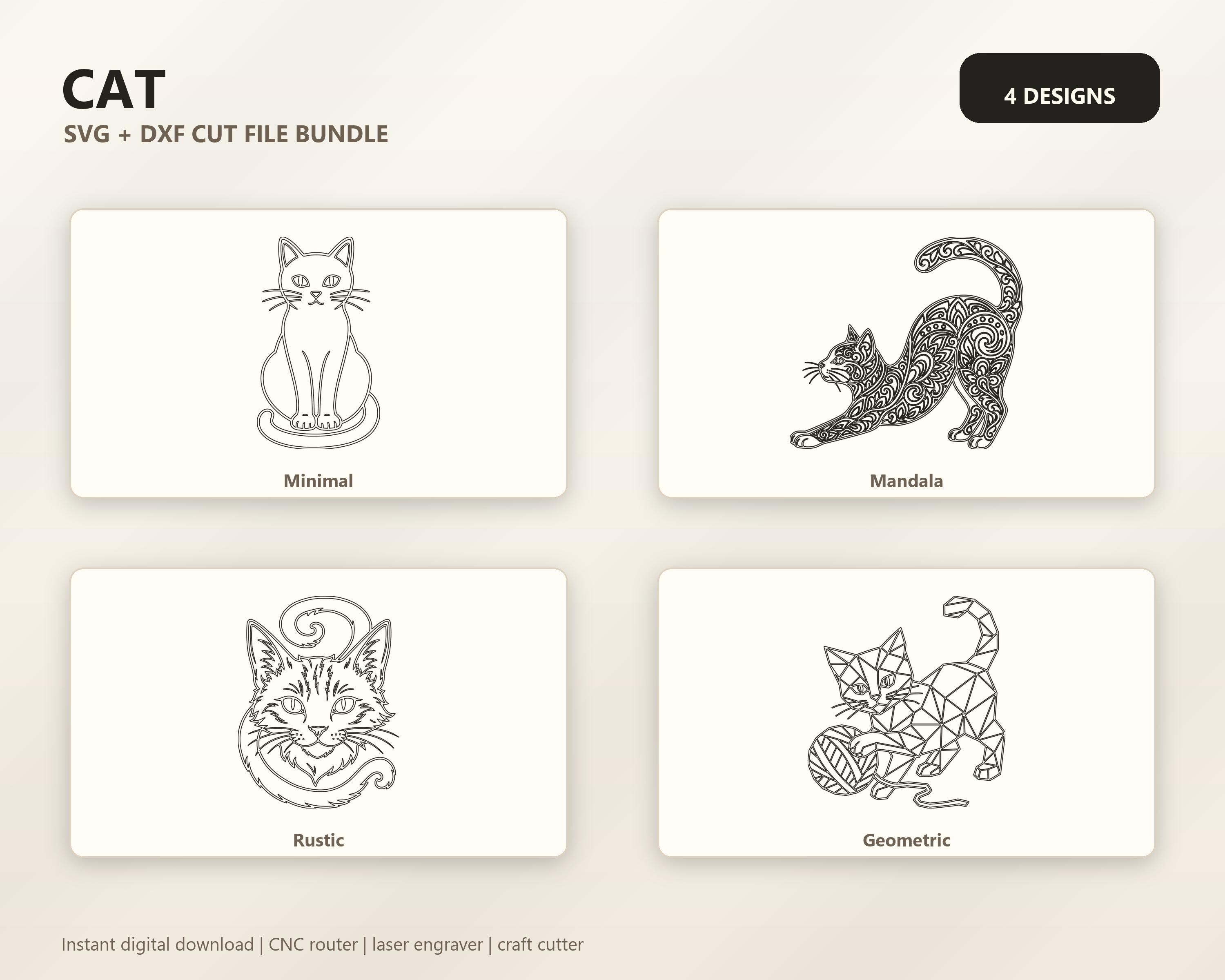 Cat SVG DXF Bundle, 4 CNC Router and Laser Cut Wood Cat Designs image 5