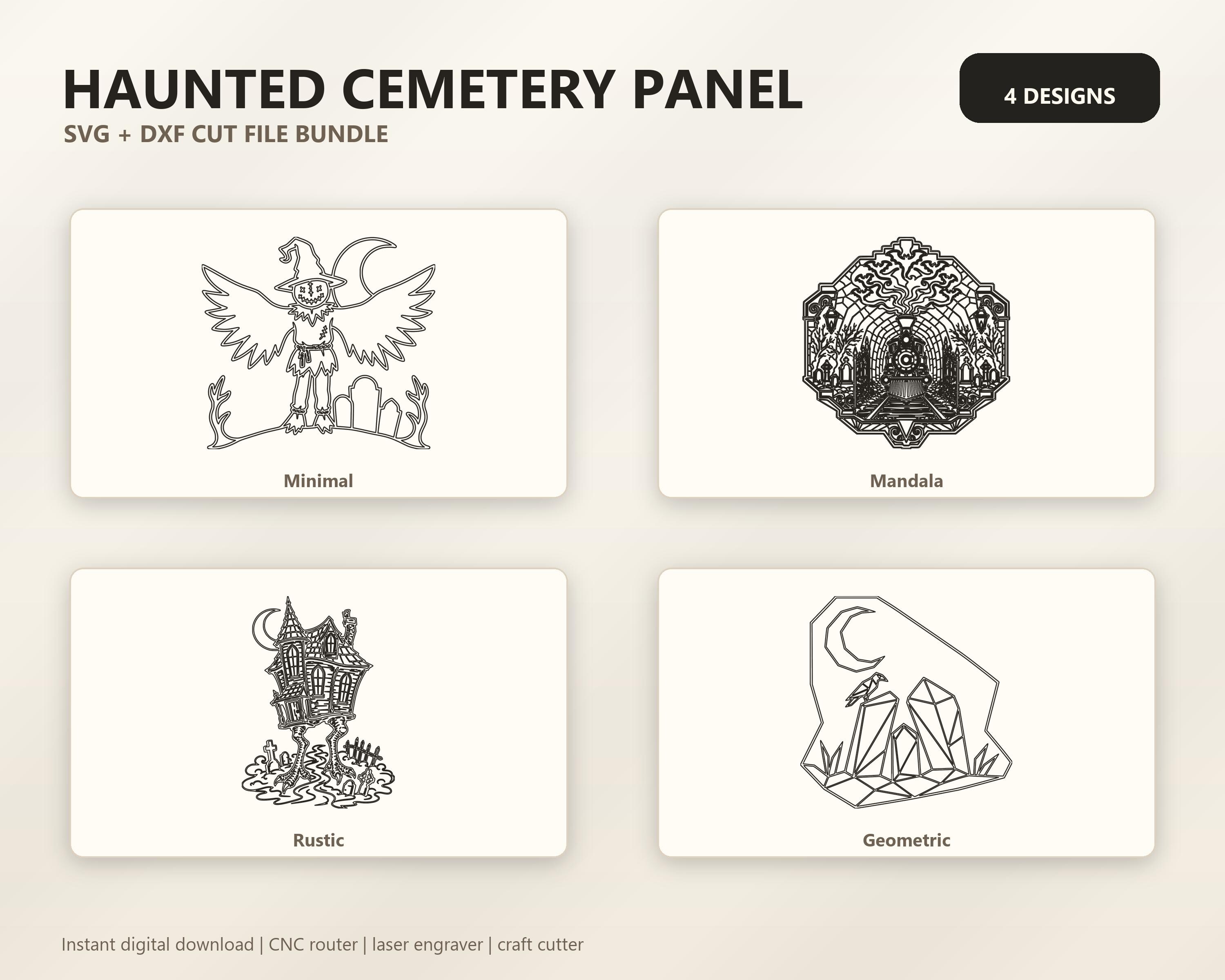 Haunted Cemetery Panel SVG DXF Bundle, 4 CNC Laser Cut Files image 6