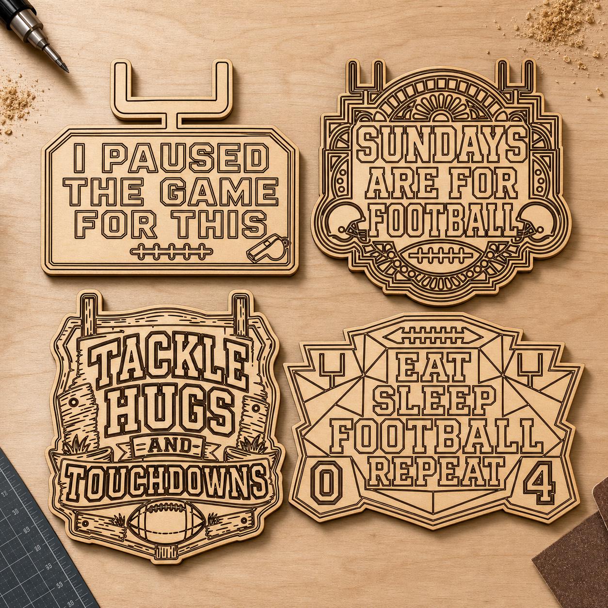 Funny Football Quote Sign SVG DXF Bundle, 4 CNC Cut Files for Laser, Router, Glowforge, Cricut image 2