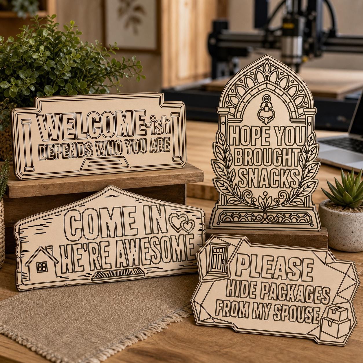 Funny Welcome Quote Sign SVG DXF Bundle, 4 CNC Cut Files for Laser, Router, Glowforge, Cricut image 6