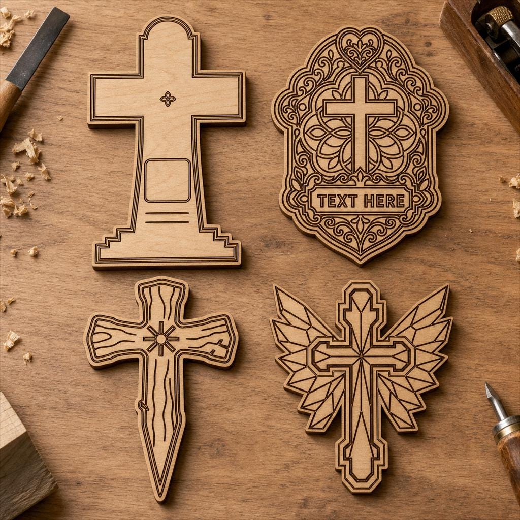 Memorial Cross SVG DXF Bundle, 4 CNC Cut Files for Laser, Router, Glowforge, Cricut image 2