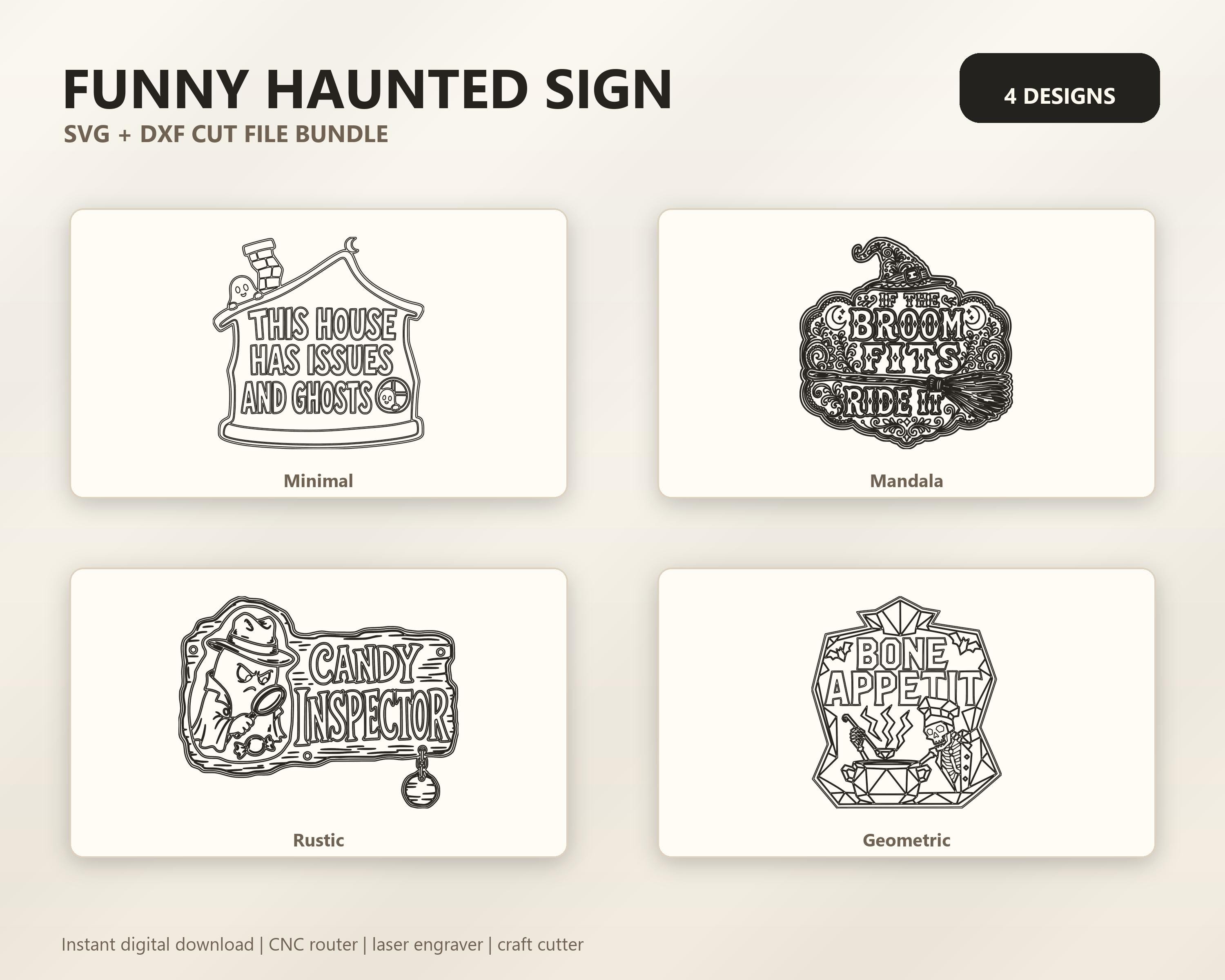 Funny Haunted Sign SVG DXF Bundle, 4 CNC Laser Cut Files image 6