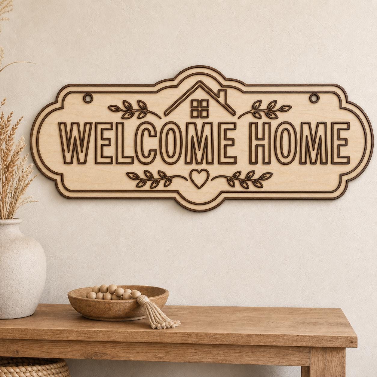 Welcome Home Sign Boho Wall Art Cut File Pack SVG DXF Bundle, 4 CNC Cut Files for Laser, Router, Glowforge, Cricut