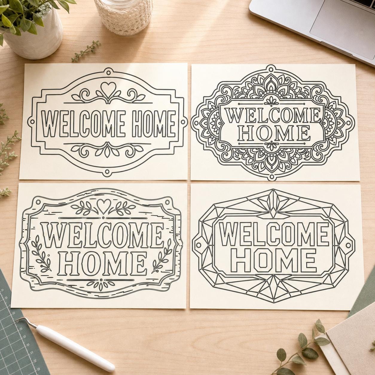 Welcome Home Sign Nursery and Kids Room Digital Design Set SVG DXF Bundle, 4 CNC Cut Files for Laser, Router, Glowforge, Cricut image 6