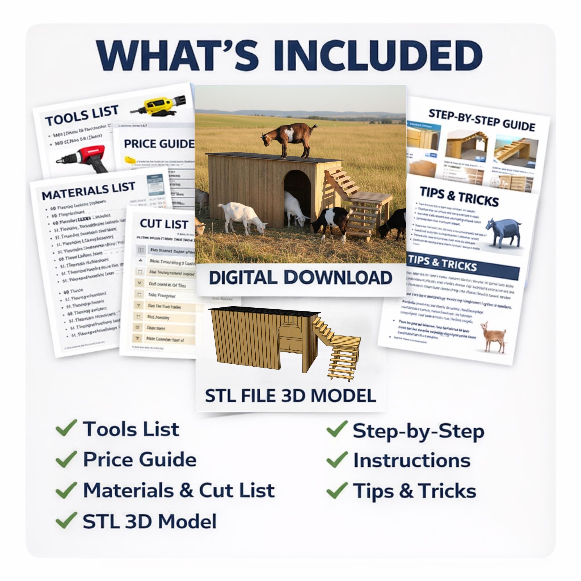 Goat Shelter Plans 12x5x7 PDF, Backyard Farm Build Guide with Stairs and 3D STL Model Digital Download image 6