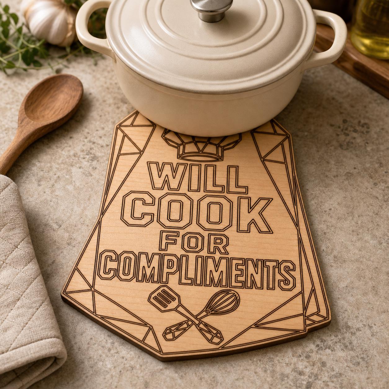 Trivet Oven Mitt Quote SVG DXF Bundle, 4 Funny Kitchen CNC Designs for Magnets, Stickers, Oven Mitts