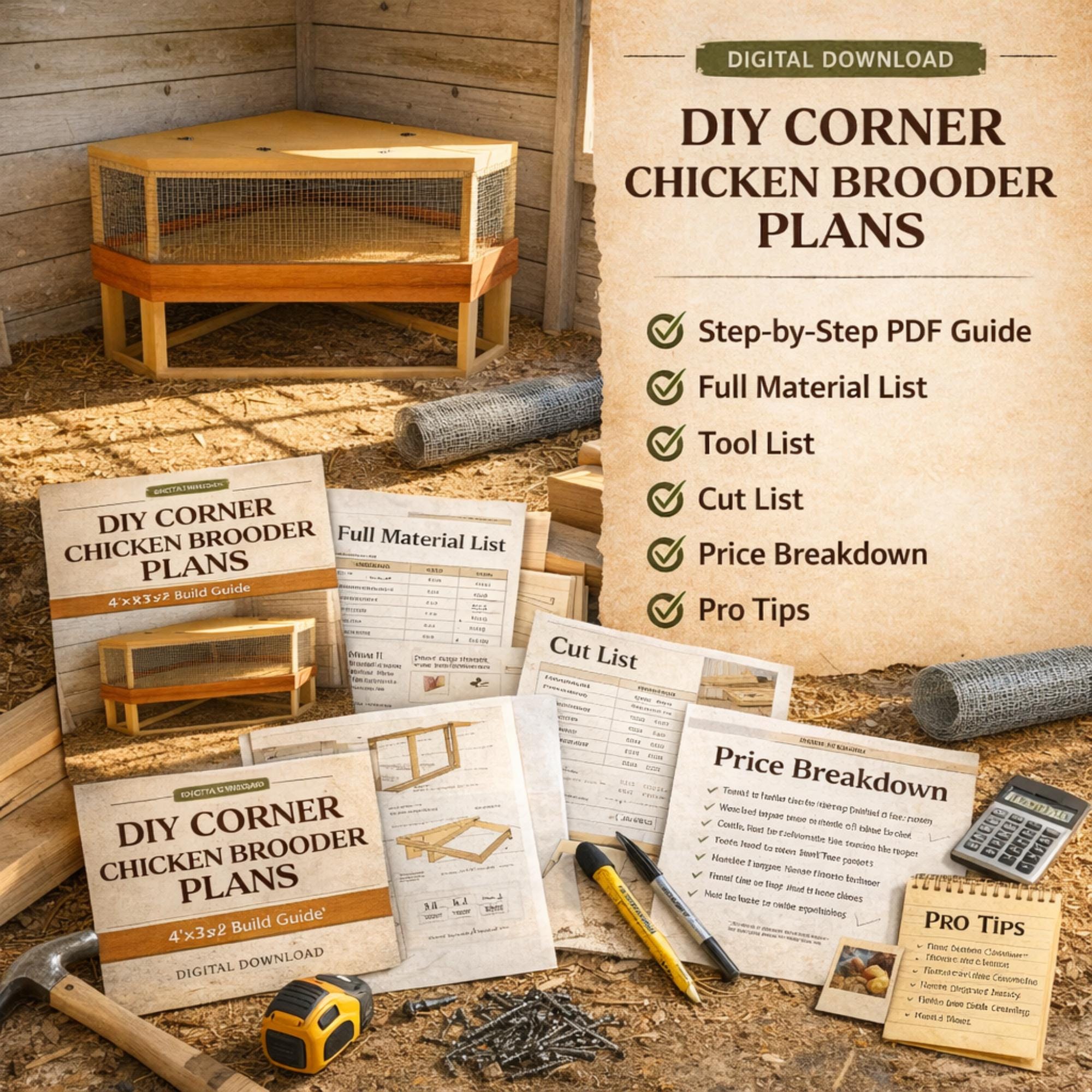 Corner Chicken Brooder Plans, Space-Saving Beginner Build, DIY PDF Digital Download image 5