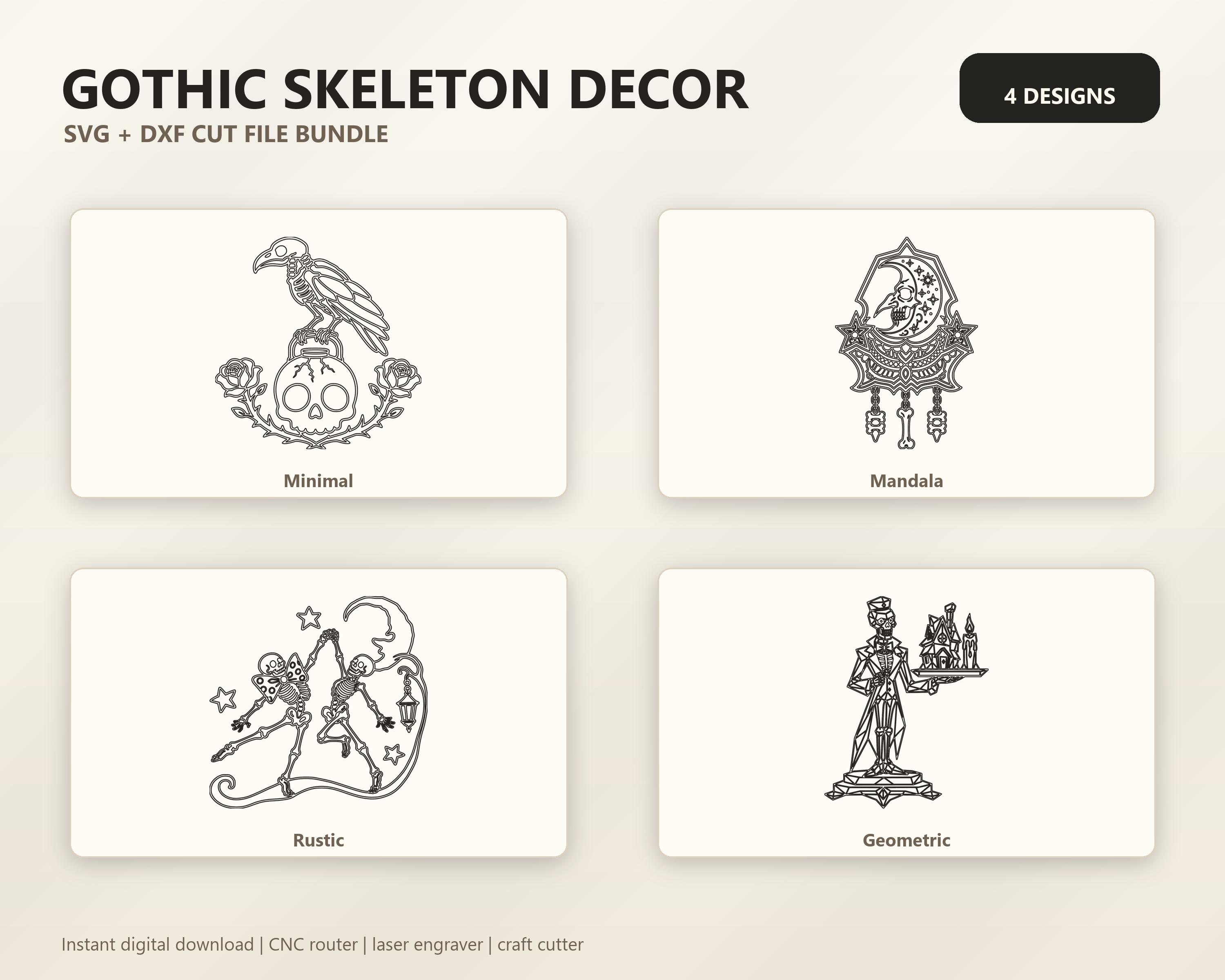 Gothic Skeleton Decor SVG DXF Bundle, 4 CNC Laser Cut Files image 6