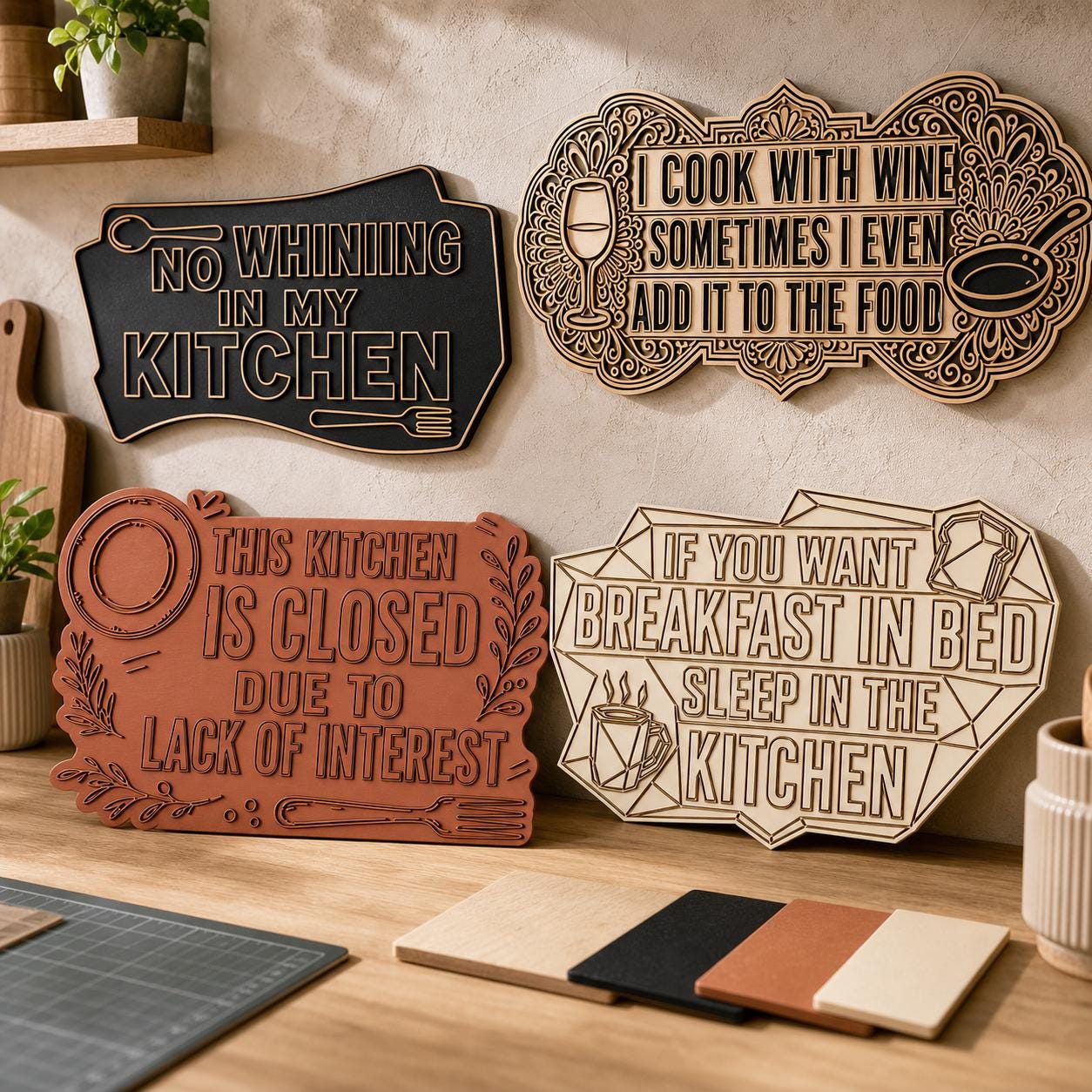 Sassy Kitchen Quote Sign SVG DXF Bundle, 4 Funny Kitchen CNC Designs for Magnets, Stickers, Oven Mitts image 2