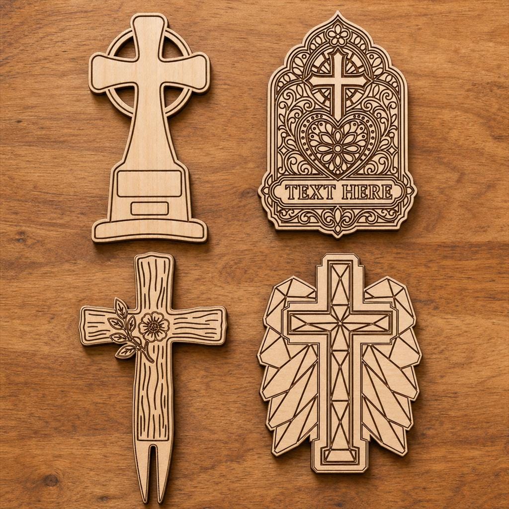 Memorial Cross DXF SVG Bundle, 4 CNC Cut Files, Laser Engraving, Router, Glowforge, Cricut, Digital Download image 2