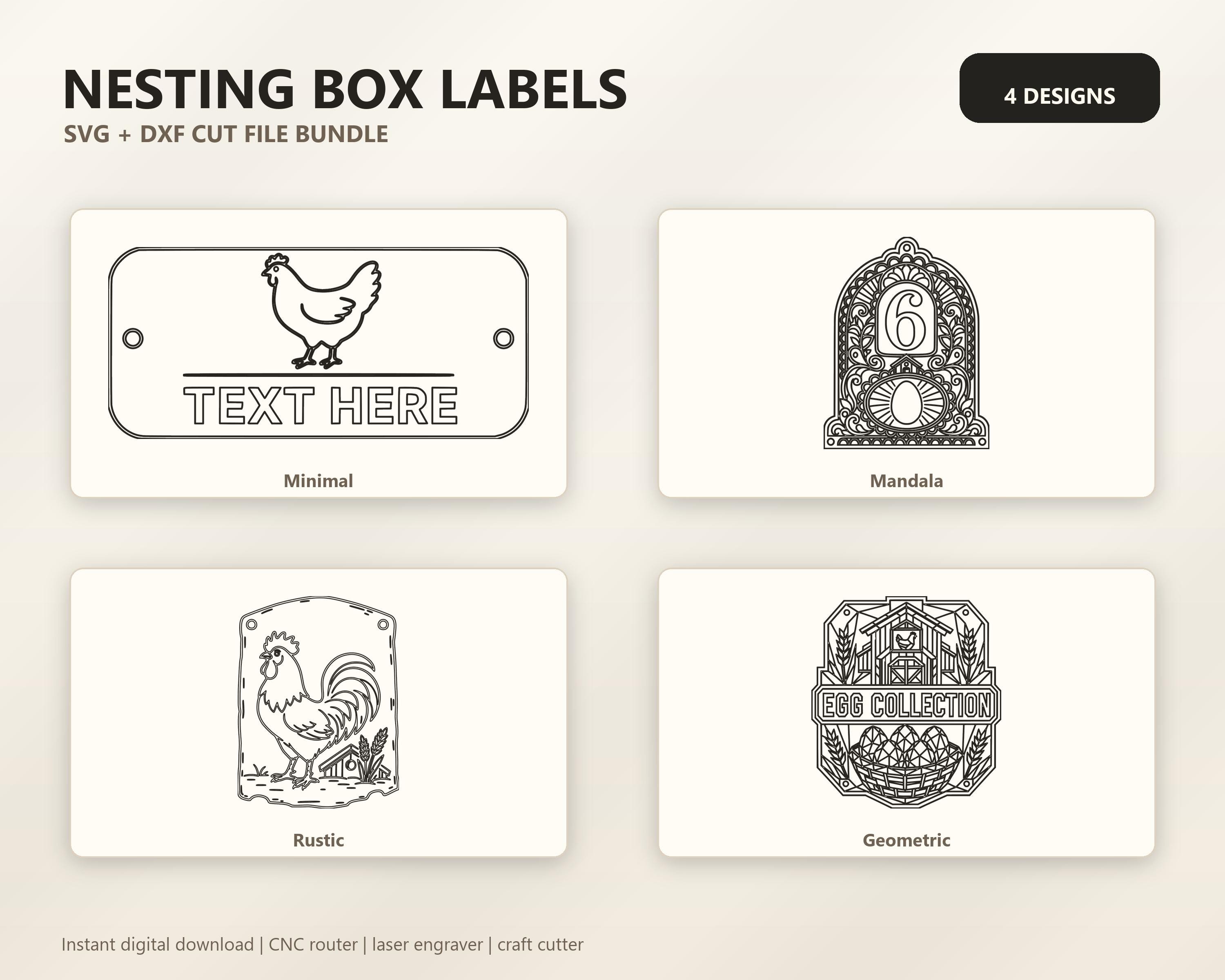 Nesting Box Labels SVG DXF Bundle, 4 CNC Laser Cut Files image 6