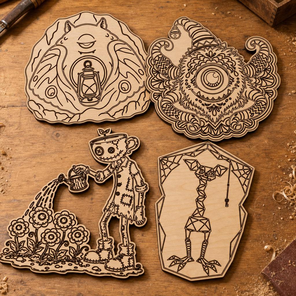 Strange Monster Portrait SVG DXF Bundle, 4 CNC Laser Cut Files image 2