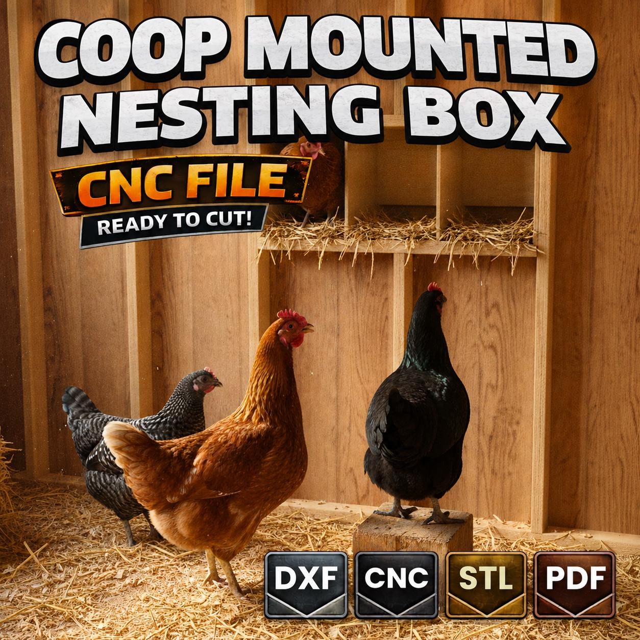 Coop-Mounted Roll-Out Nesting Box CNC Files, DXF STL Router Plans for Clean Egg Collection