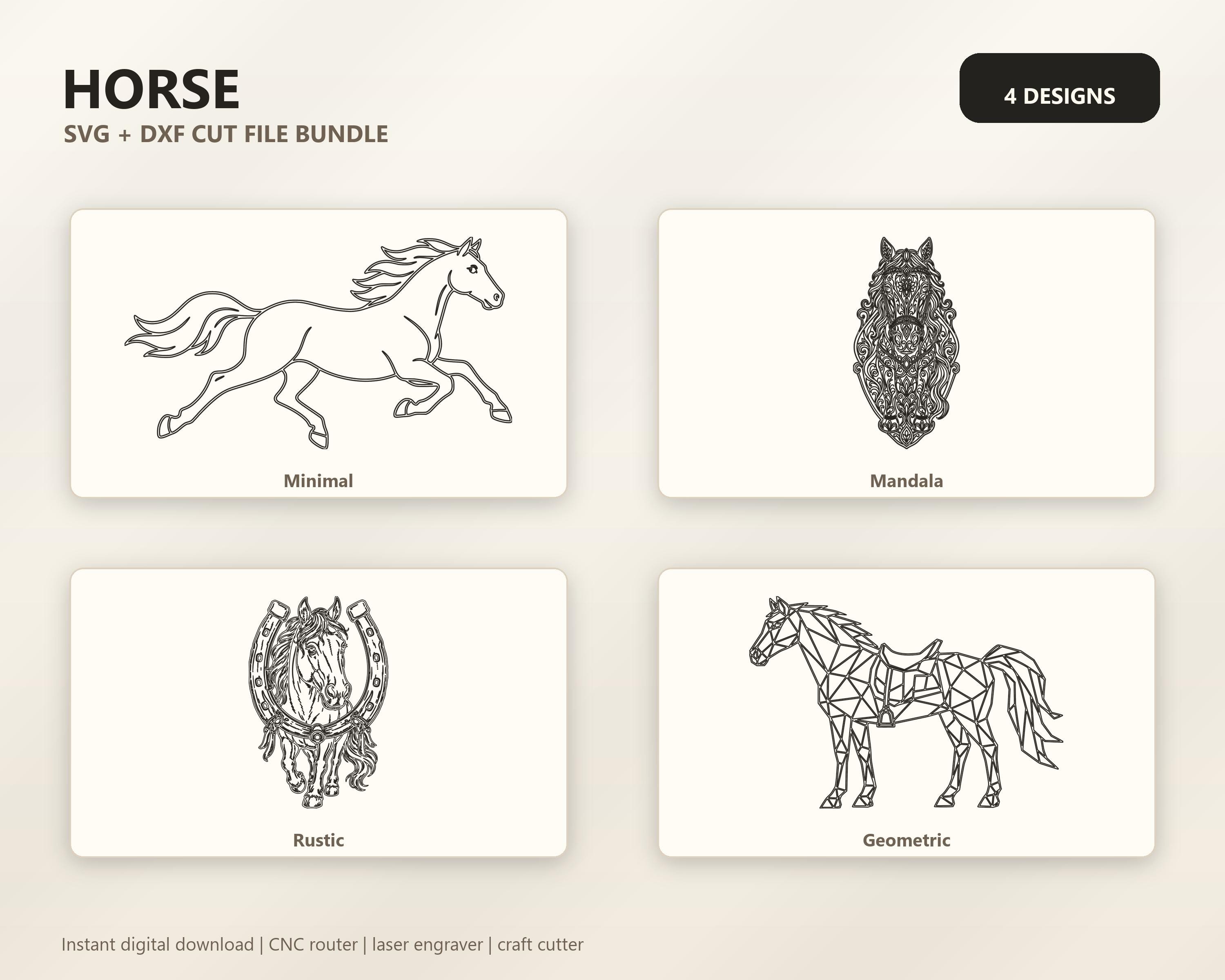 Horse SVG DXF Bundle, 4 CNC Router and Laser Cut Wood Horse Designs image 3
