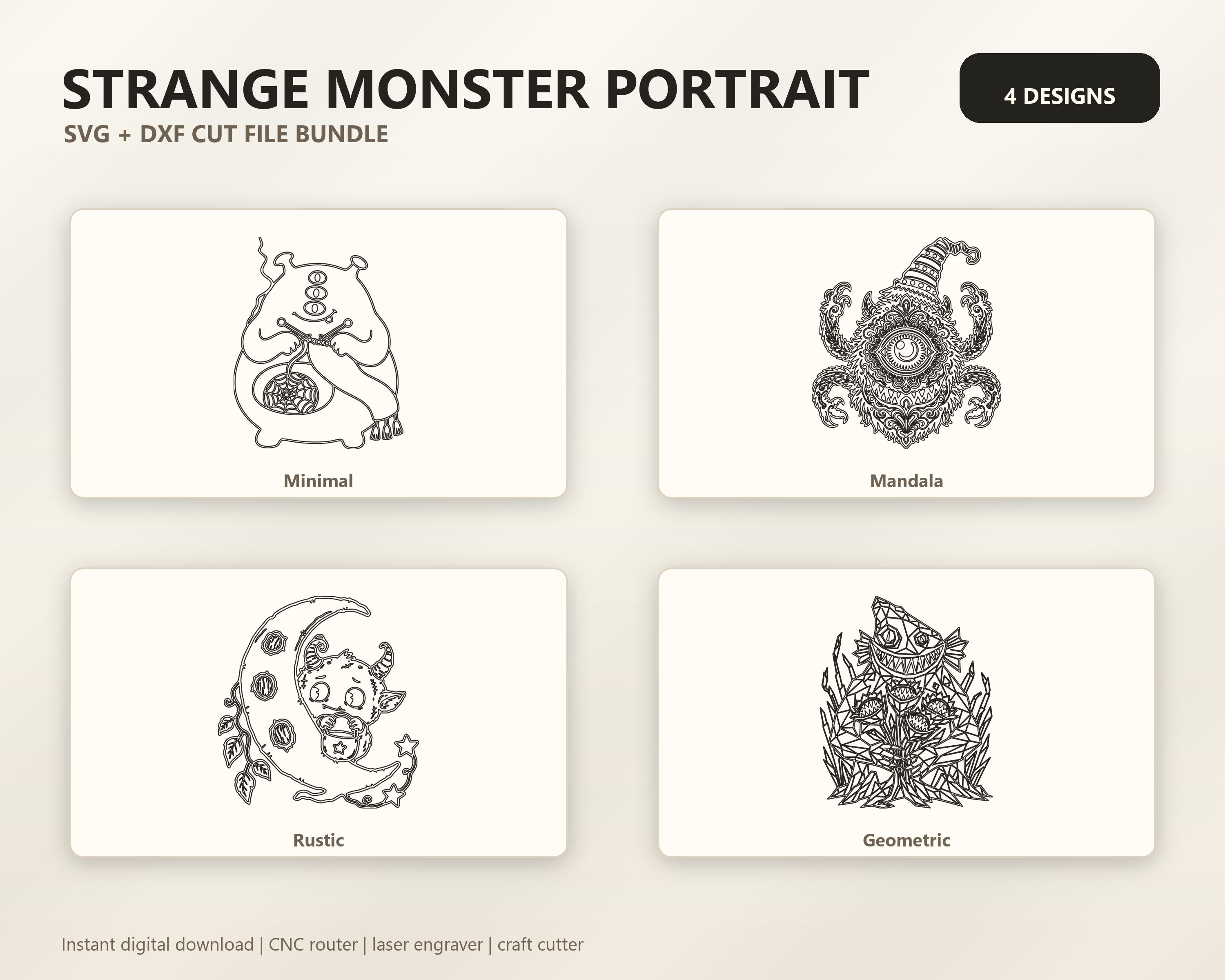 Strange Monster Portrait SVG DXF Bundle, 4 CNC Laser Cut Files image 6