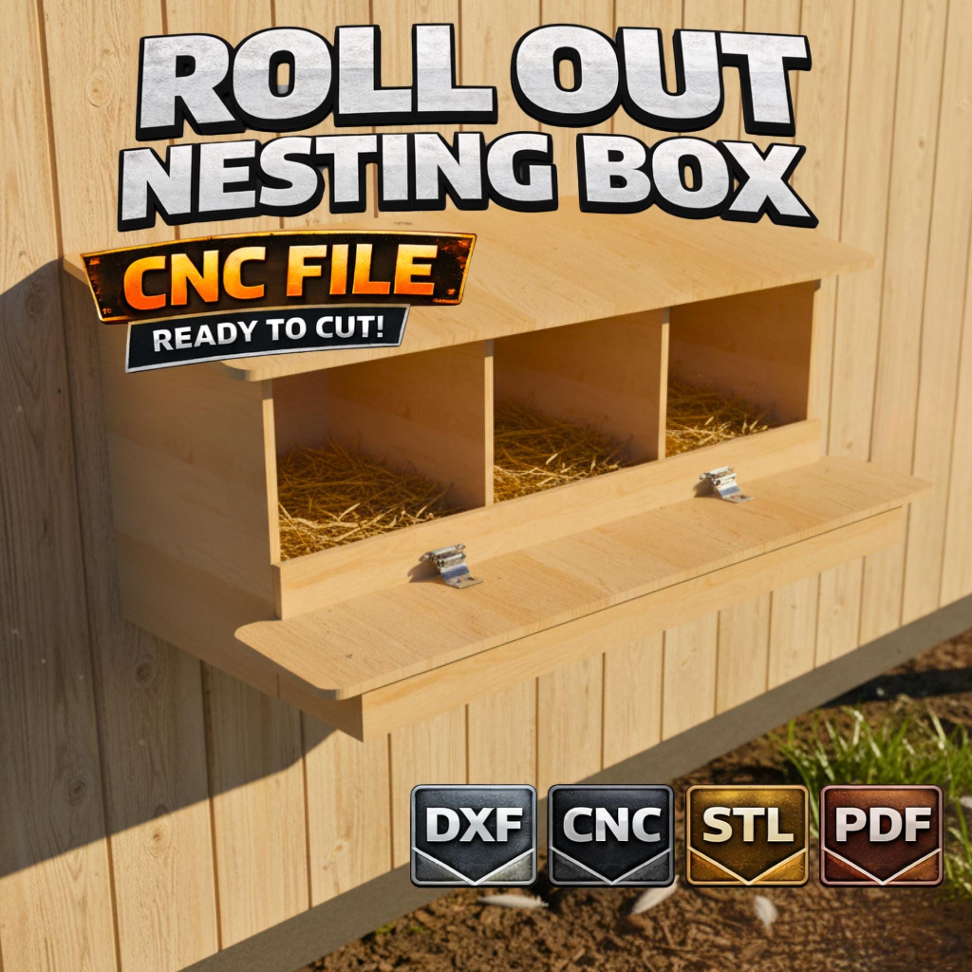 Roll-Out Nesting Box CNC Files, DXF STL Router Plans for Clean Egg Collection Digital Download