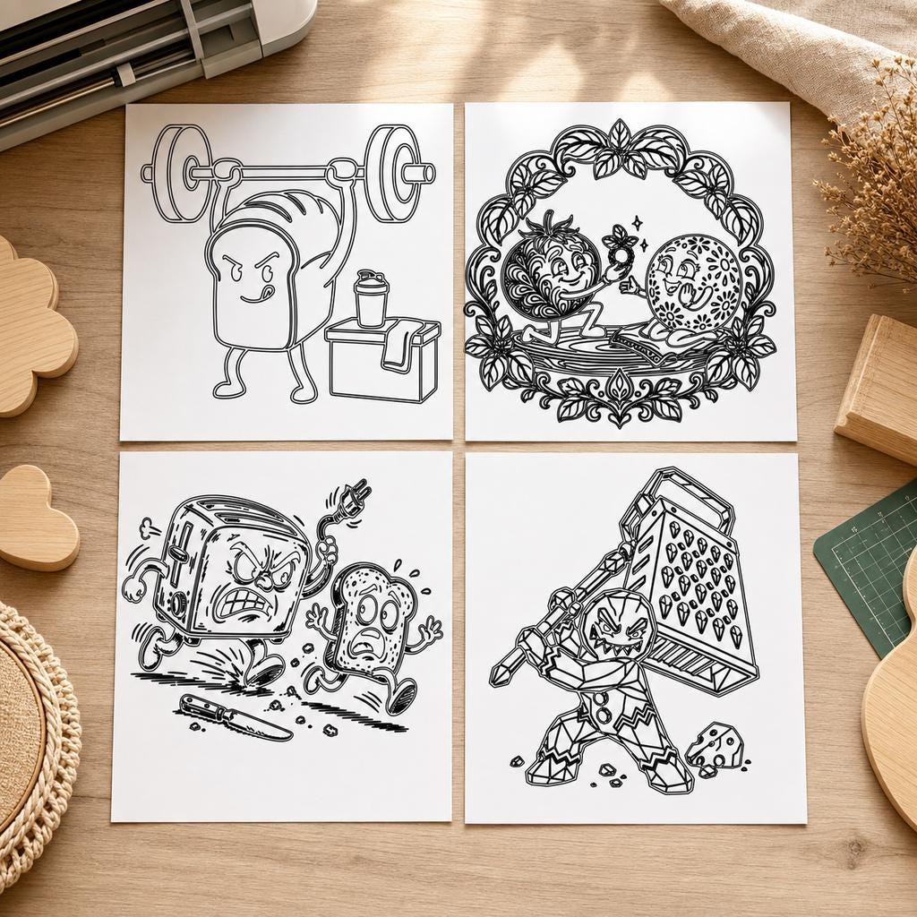 Mischievous Kitchen Character SVG DXF Bundle, 4 Funny Kitchen CNC Designs for Magnets, Stickers, Oven Mitts image 2