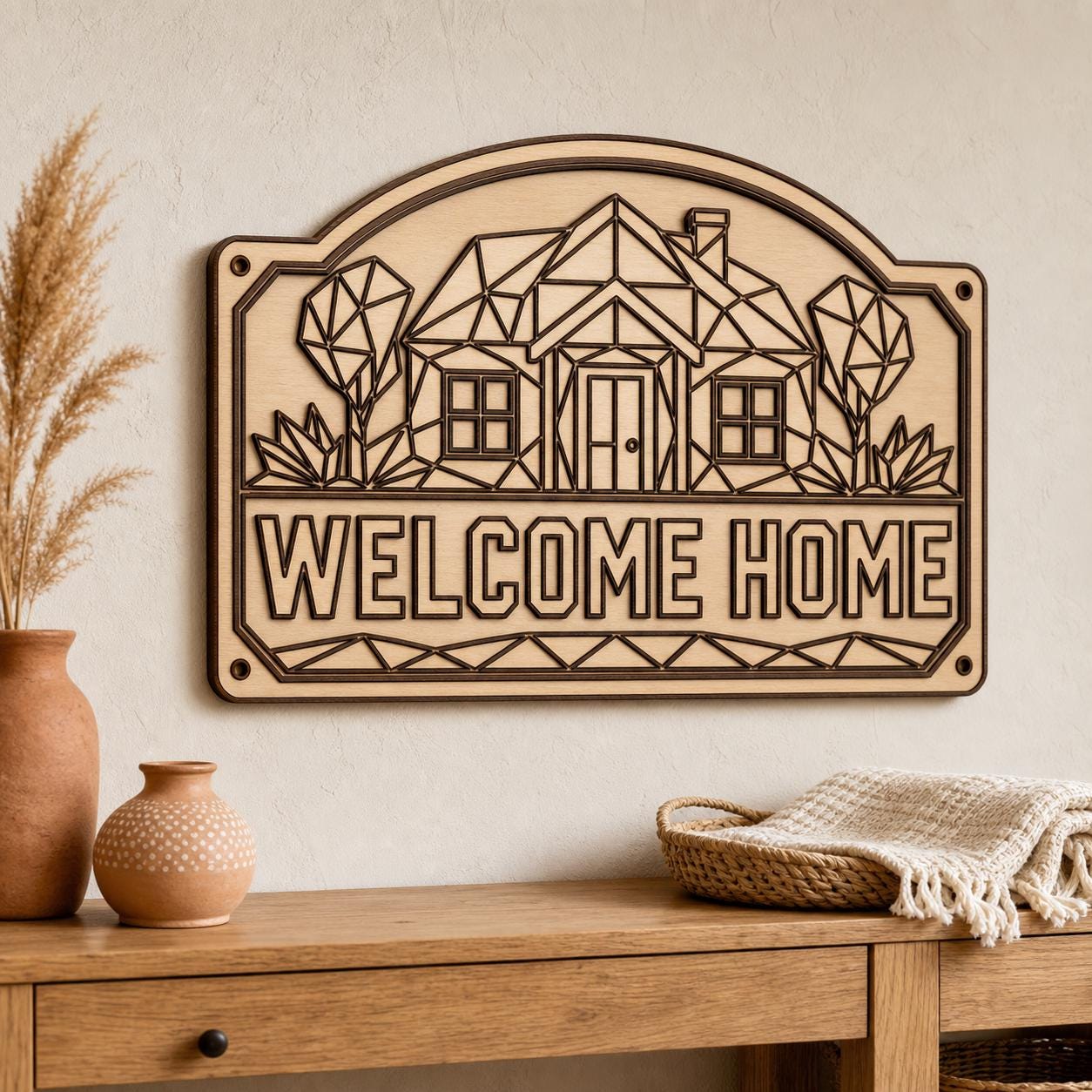 Welcome Home Sign Boho Wall Art Cut File Pack SVG DXF Bundle, 4 CNC Cut Files for Laser, Router, Glowforge, Cricut image 3