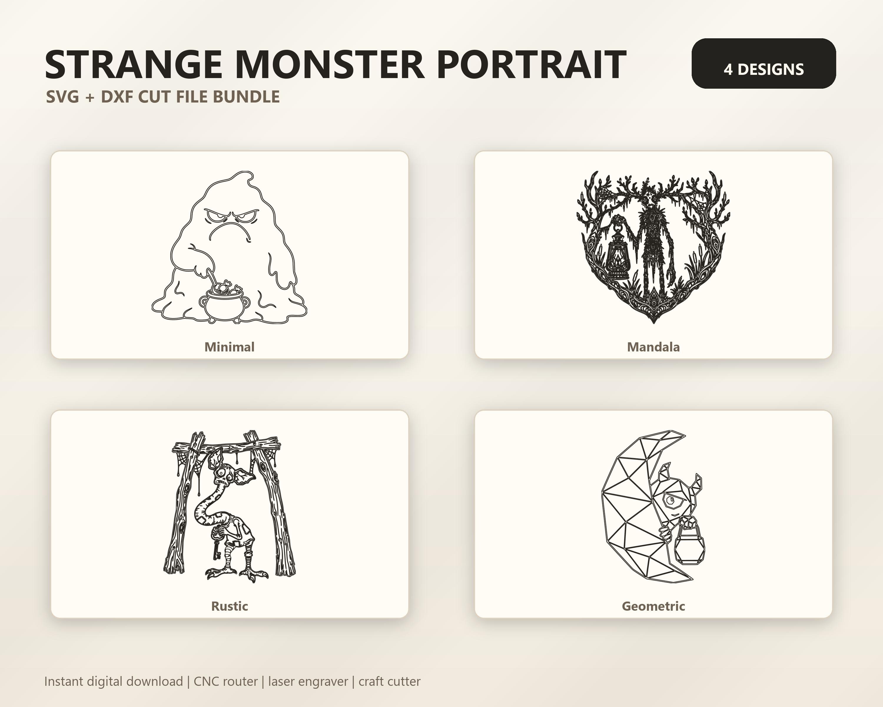 Strange Monster Portrait SVG DXF Bundle, 4 CNC Laser Cut Files image 6
