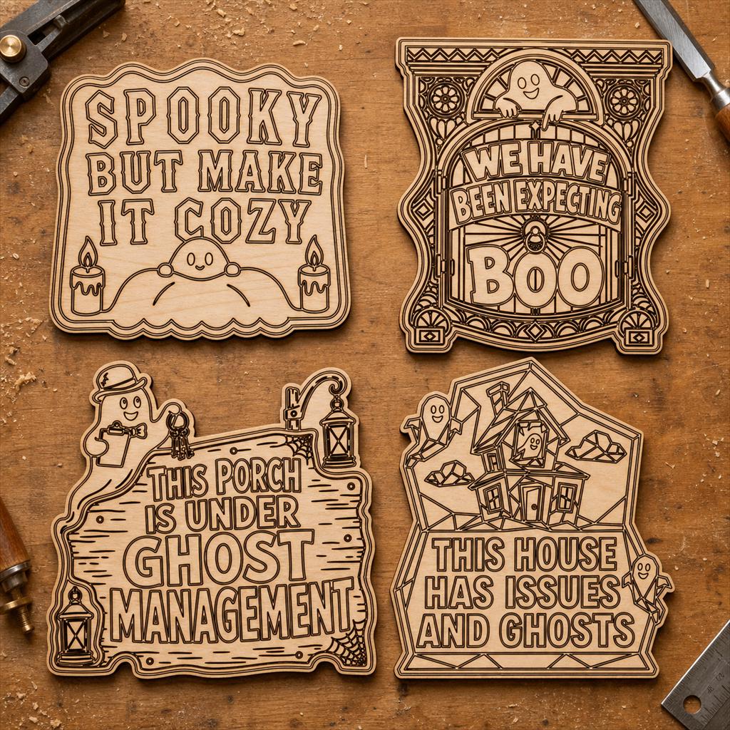 Funny Haunted Sign SVG DXF Bundle, 4 CNC Laser Cut Files image 2
