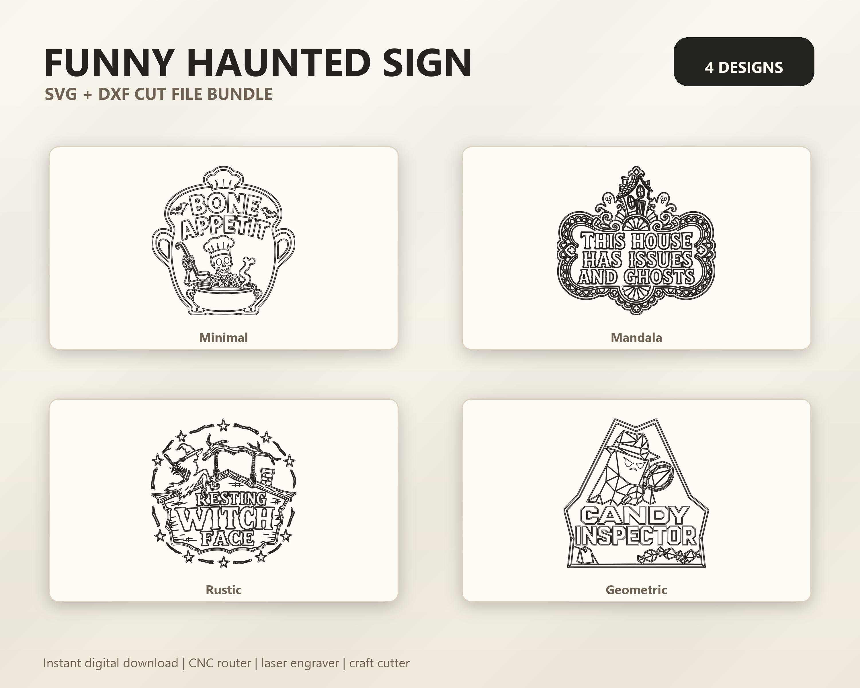 Funny Haunted Sign SVG DXF Bundle, 4 CNC Laser Cut Files image 6