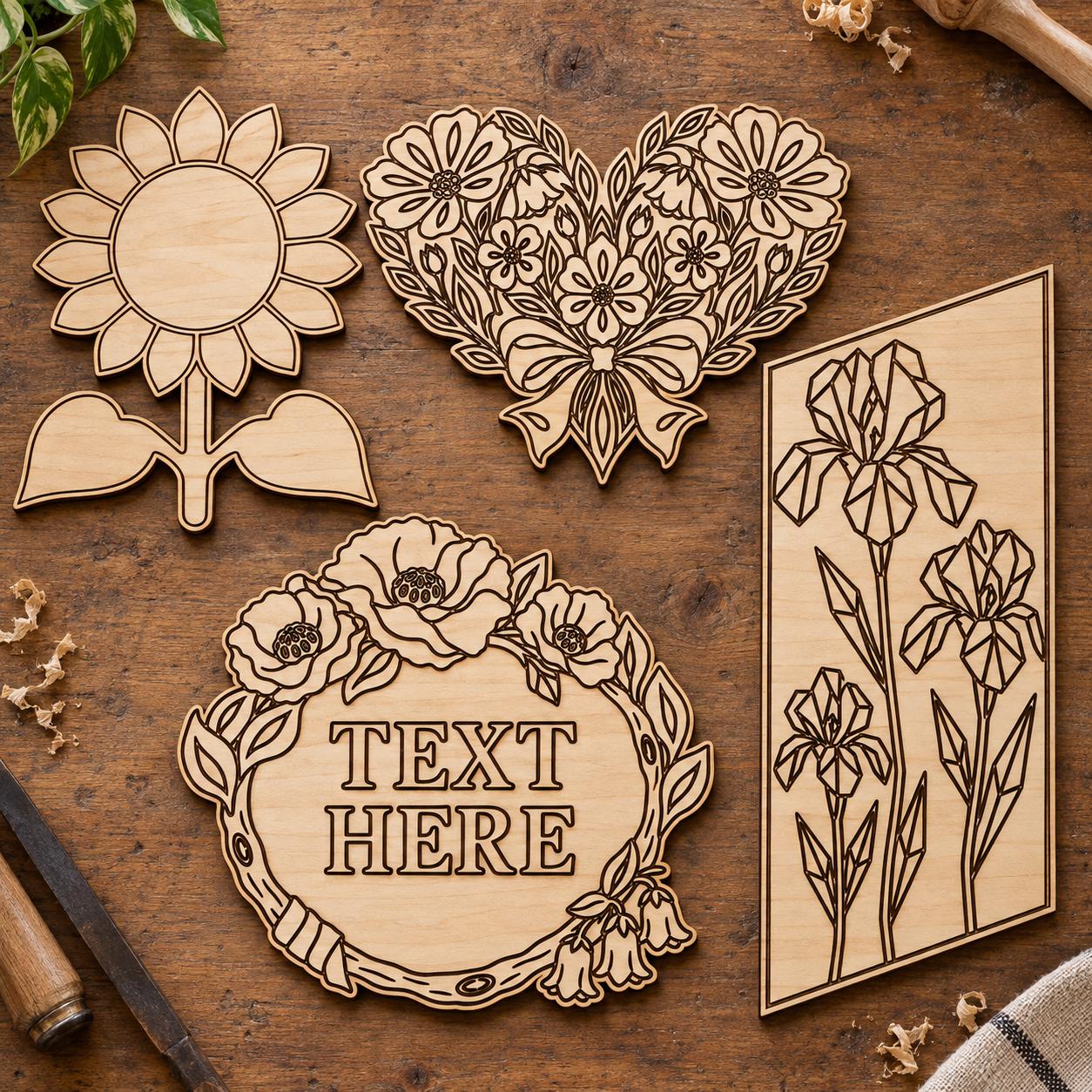 Floral Wall Art SVG DXF Bundle, 4 CNC Cut Files for Laser, Router, Glowforge, Cricut image 2