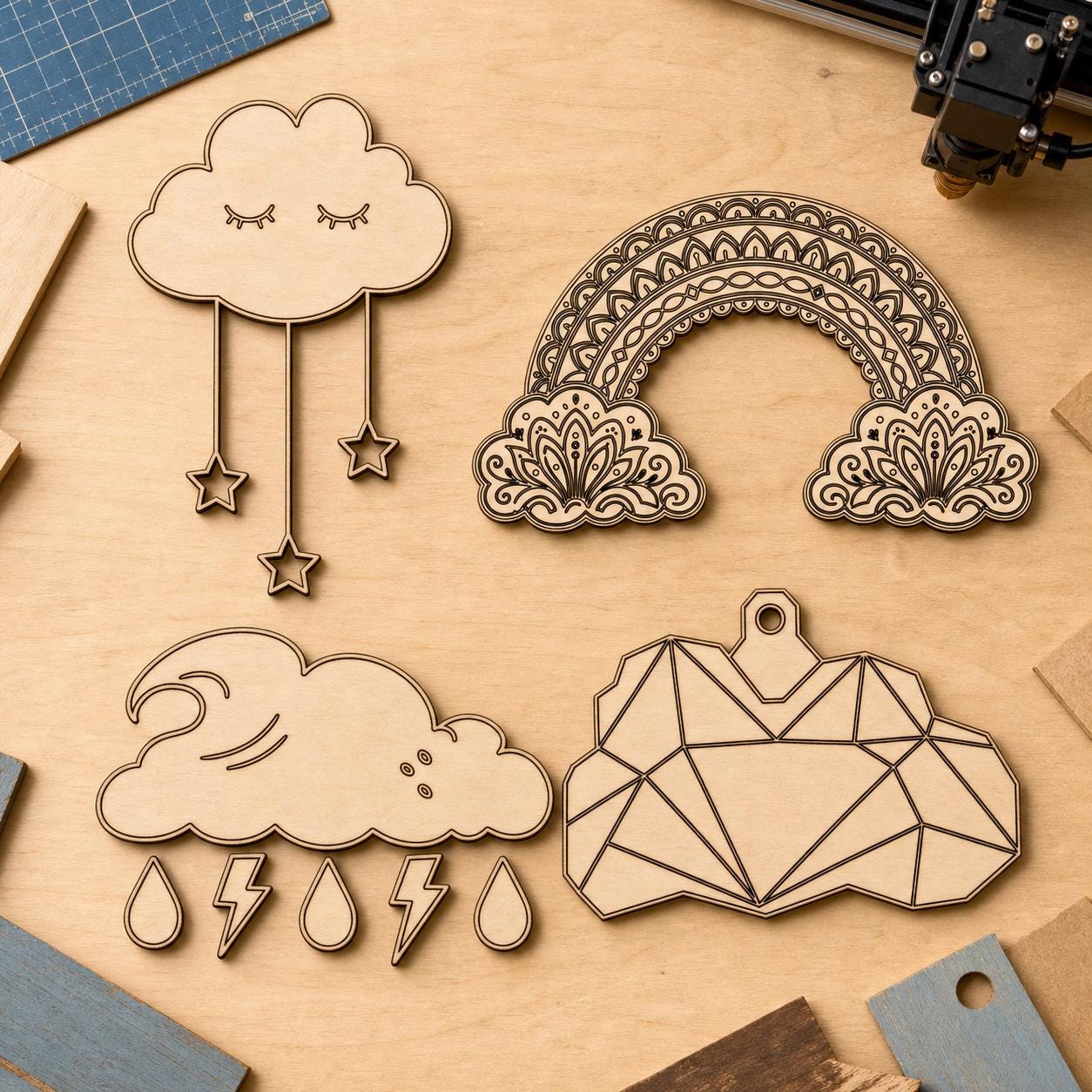 Cloud SVG DXF Bundle, 4 CNC Cut Files for Laser, Router, Glowforge, Cricut image 3