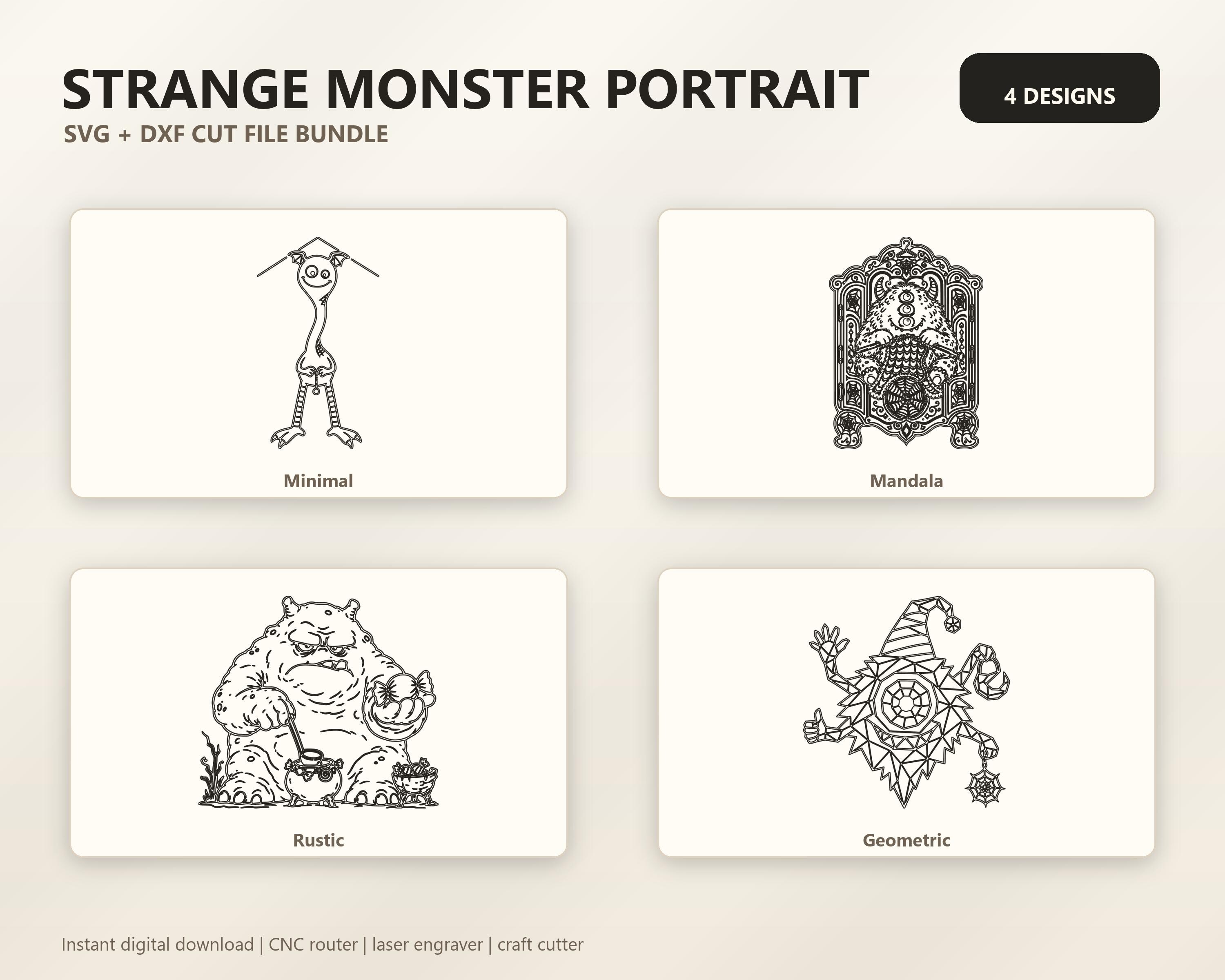 Strange Monster Portrait SVG DXF Bundle, 4 CNC Laser Cut Files image 6