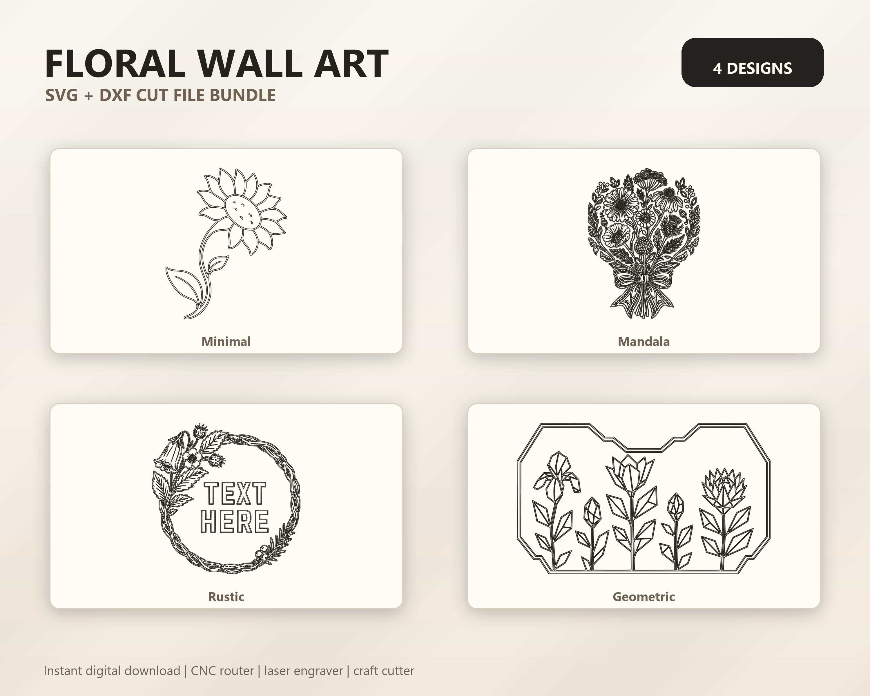 Floral Wall Art SVG DXF Bundle, 4 CNC Cut Files for Laser, Router, Glowforge, Cricut image 6