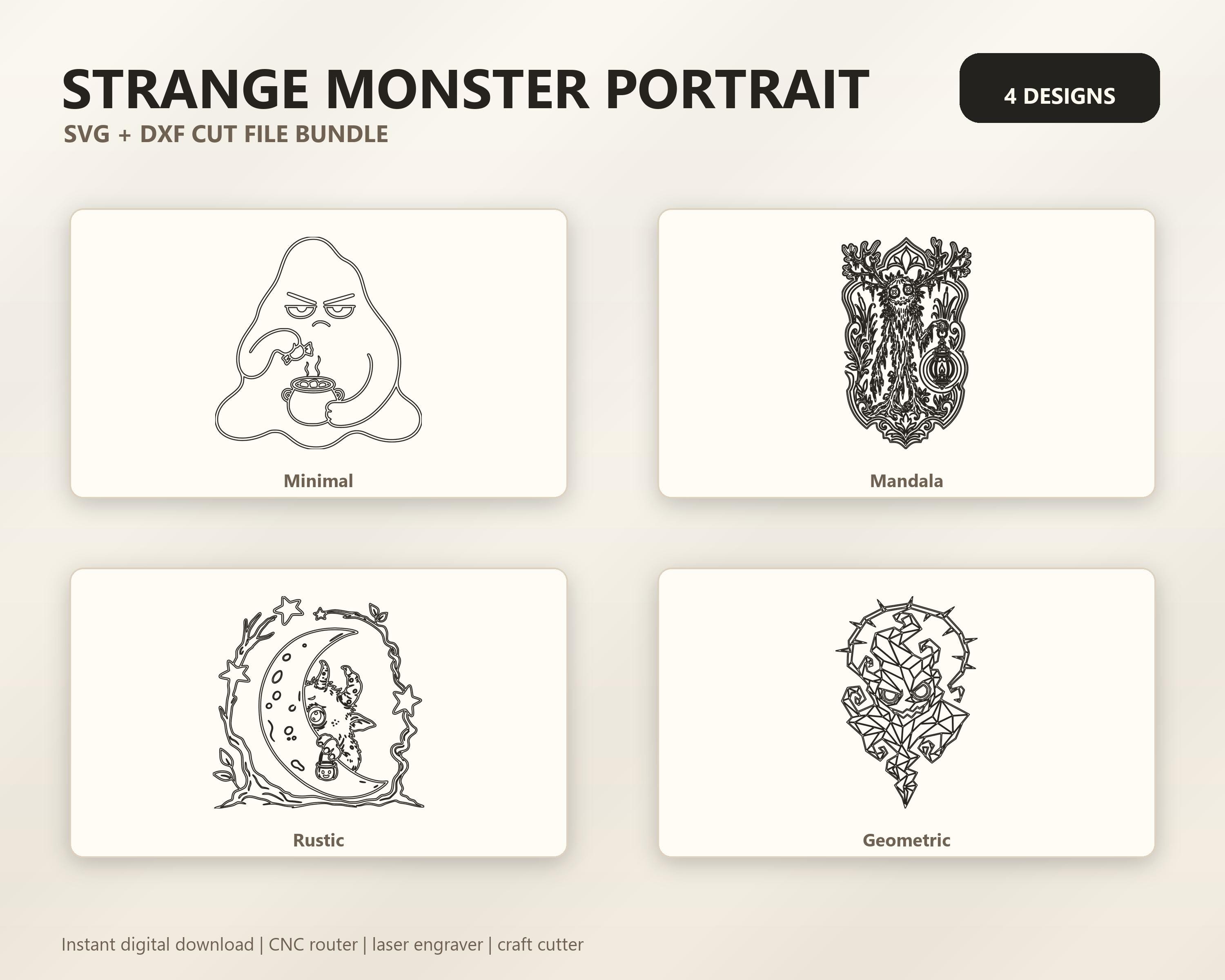 Strange Monster Portrait SVG DXF Bundle, 4 CNC Laser Cut Files image 6