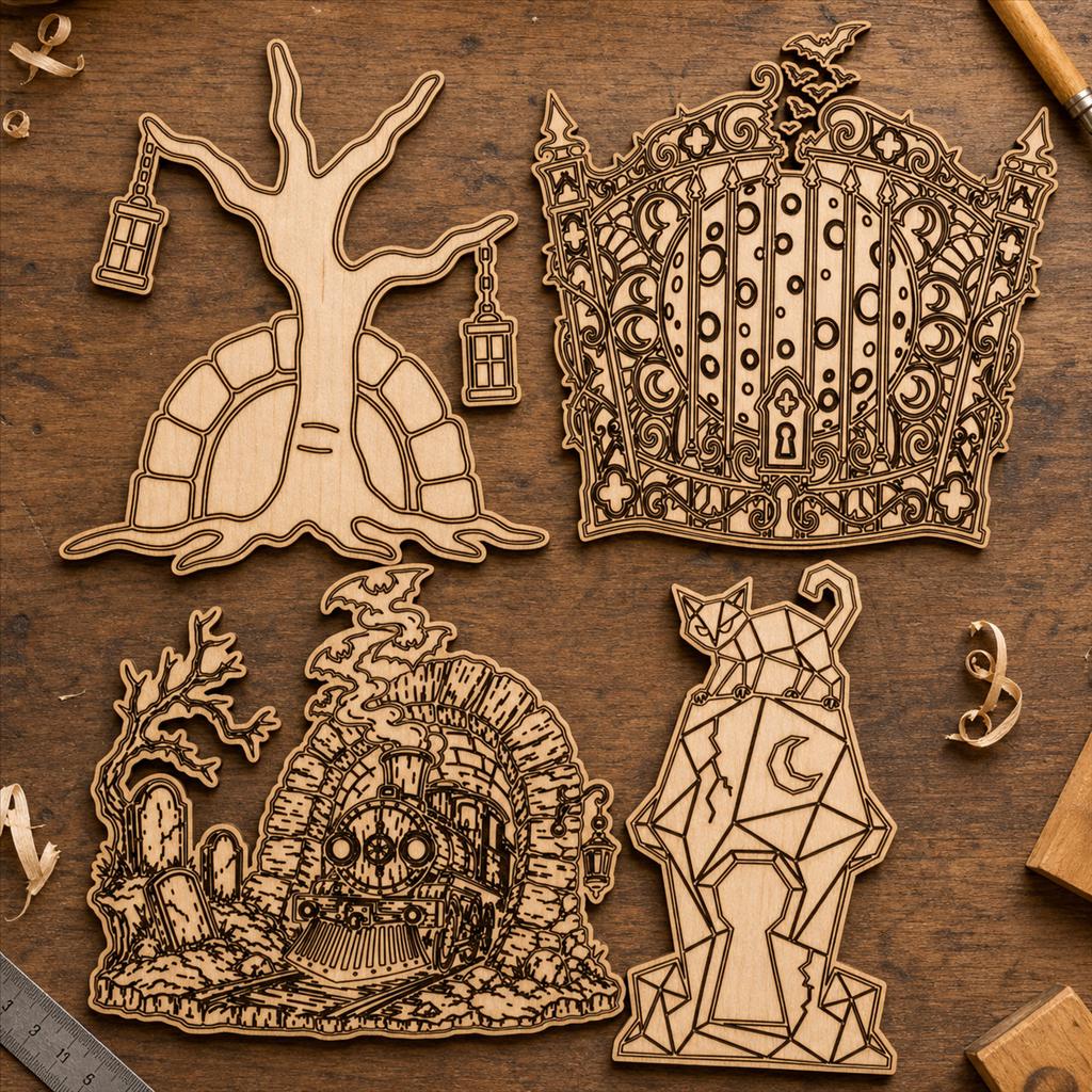 Haunted Cemetery Panel SVG DXF Bundle, 4 CNC Laser Cut Files image 2