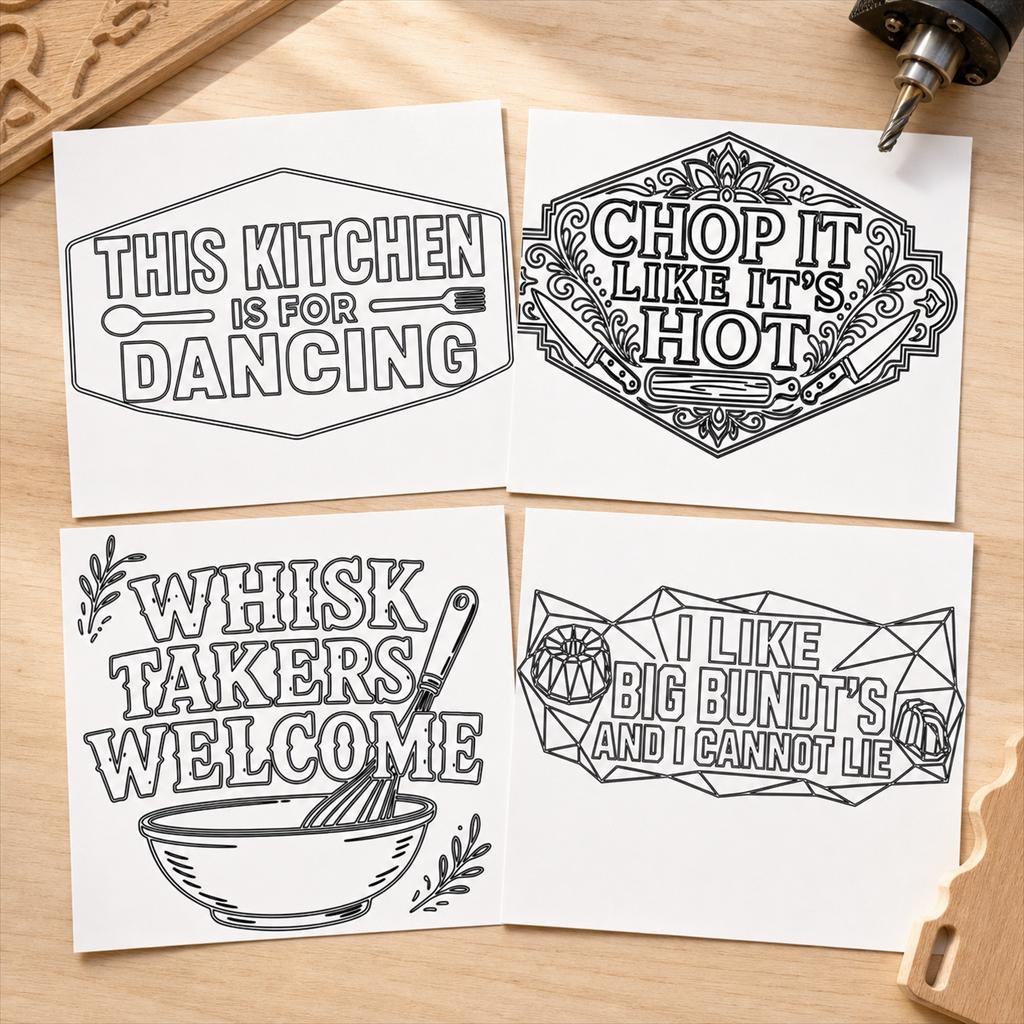 Funny Kitchen Quote Sign SVG DXF Bundle, 4 Funny Kitchen CNC Designs for Magnets, Stickers, Oven Mitts image 2