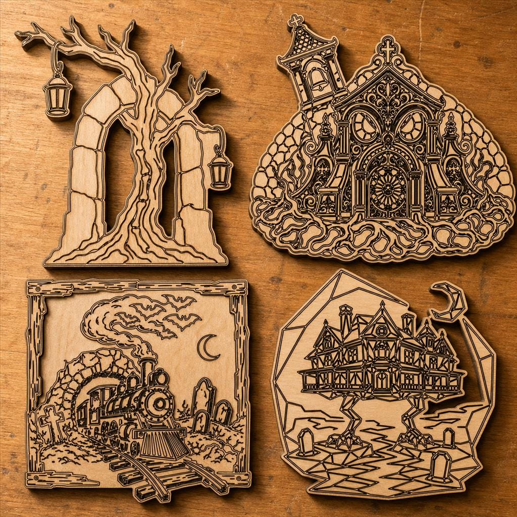 Haunted Cemetery Panel SVG DXF Bundle, 4 CNC Laser Cut Files image 2