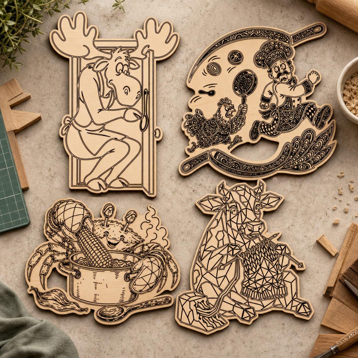 Weird Kitchen Helper SVG DXF Bundle, 4 Funny Kitchen CNC Designs for Magnets, Stickers, Oven Mitts image 2