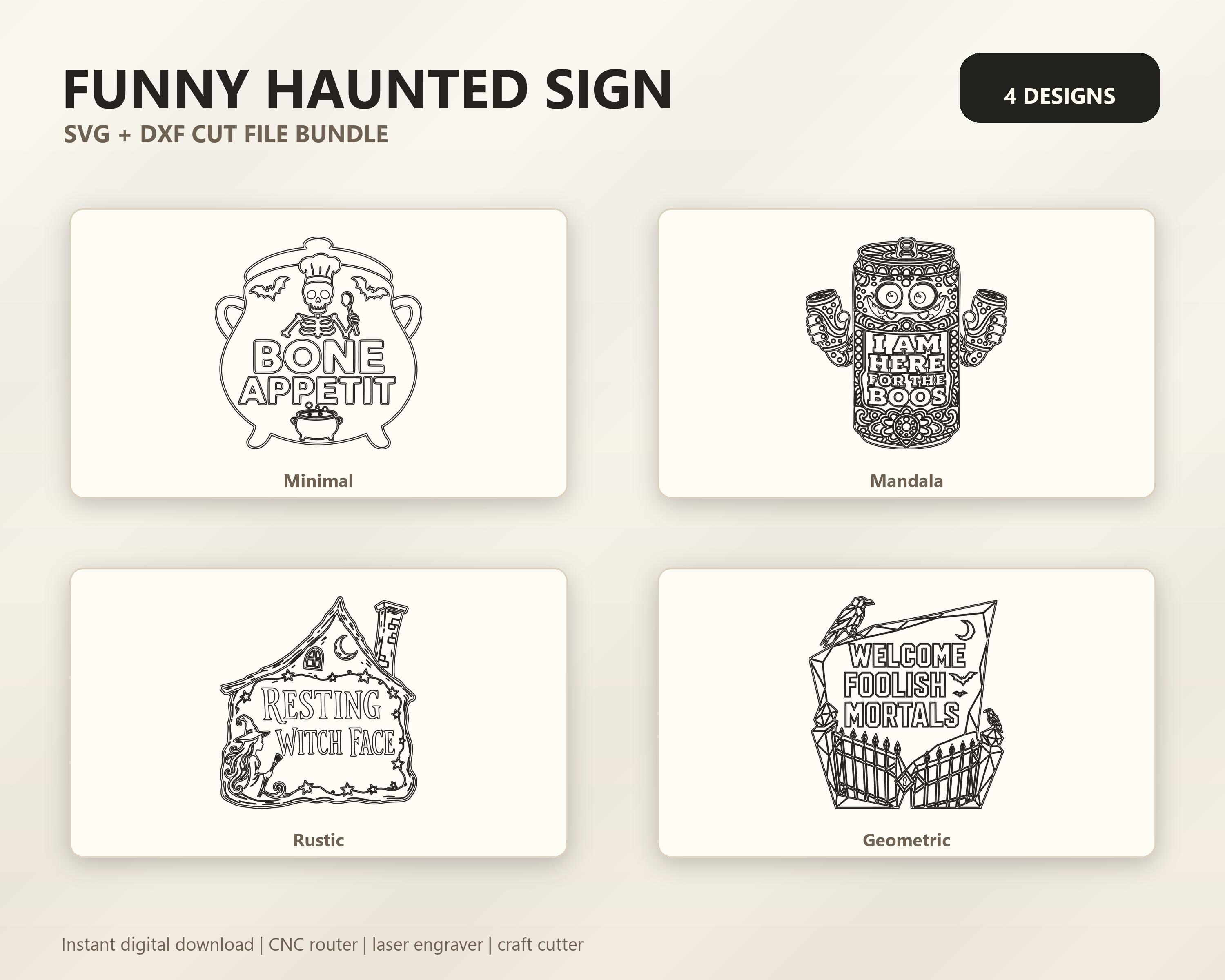 Funny Haunted Sign SVG DXF Bundle, 4 CNC Laser Cut Files image 6