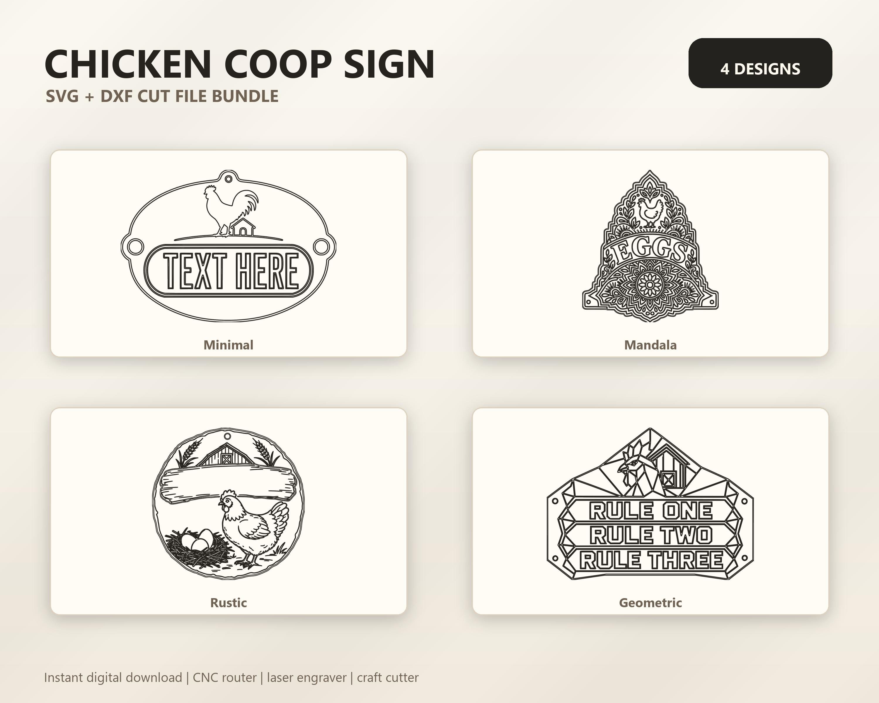 Chicken Coop Sign SVG DXF Bundle, 4 CNC Cut Files for Laser, Router, Glowforge, Cricut image 6